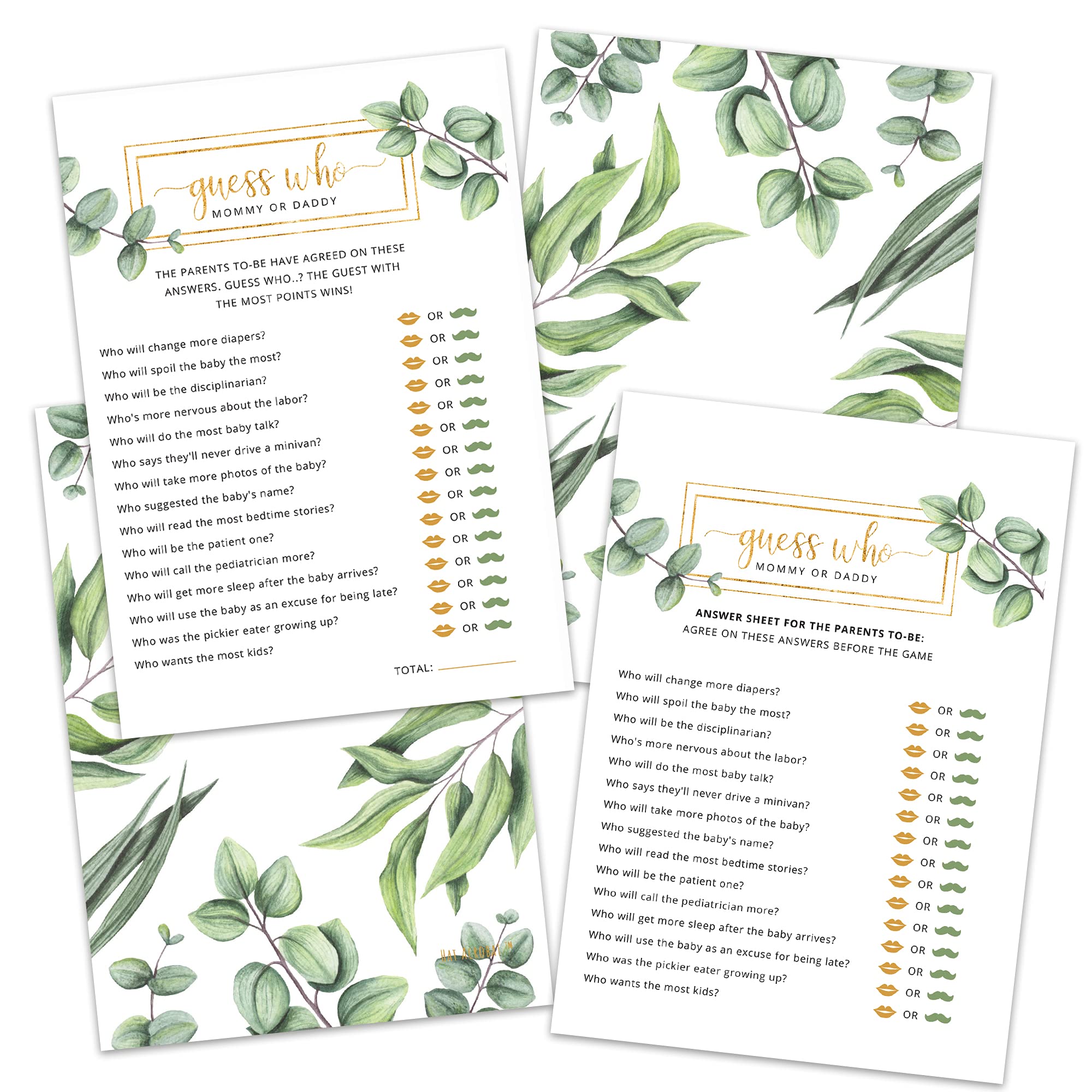 Hat Acrobat Guess Who Mommy Or Daddy Baby Shower Game Cards - 50 Double-Sided Greenery Baby Shower Games Mommy Or Daddy Game Car