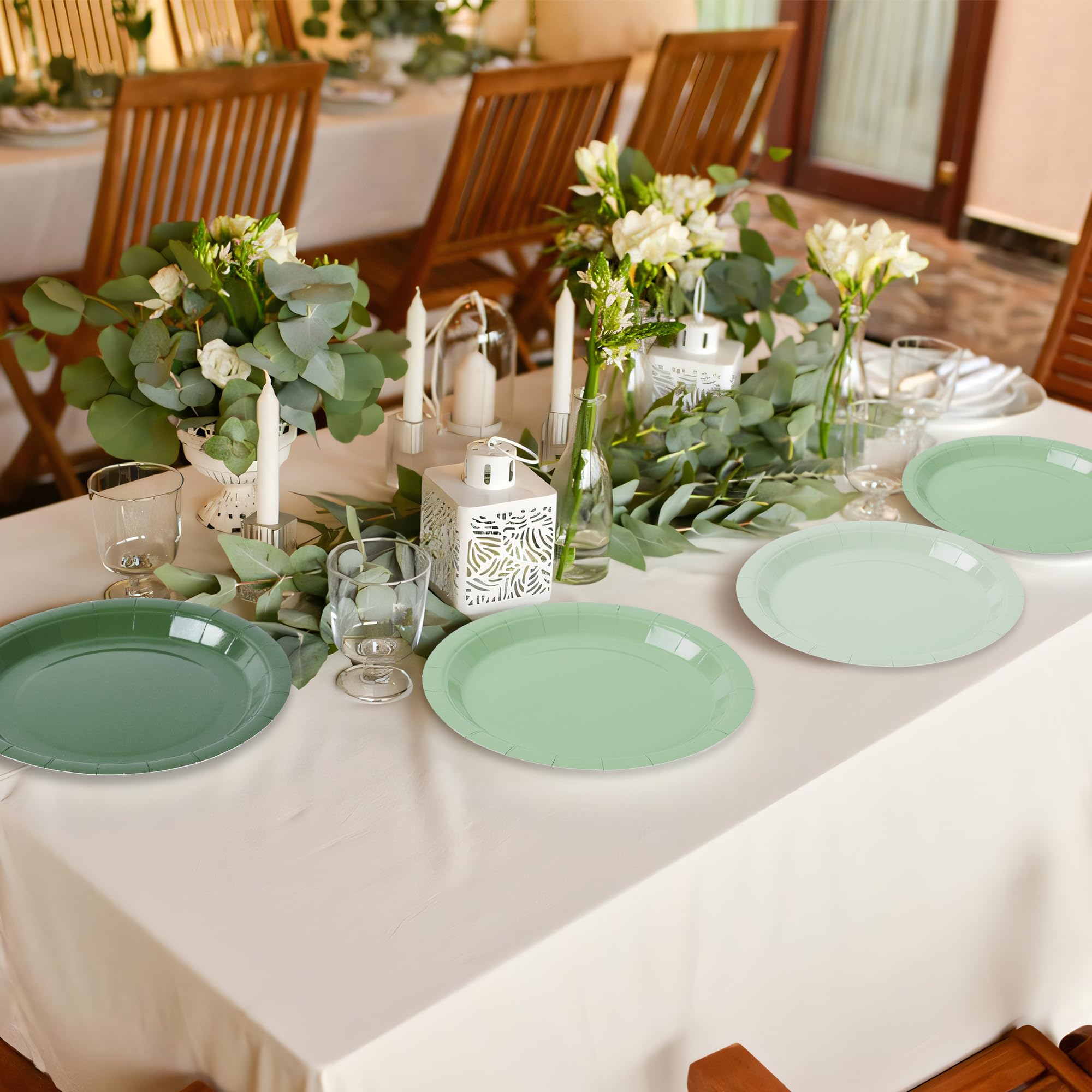 Aimfun Sage Green Paper Plates Gradient Green Party Plates 7   Disposable Round Dessert Plates For Birthday Wedding Bridal Baby