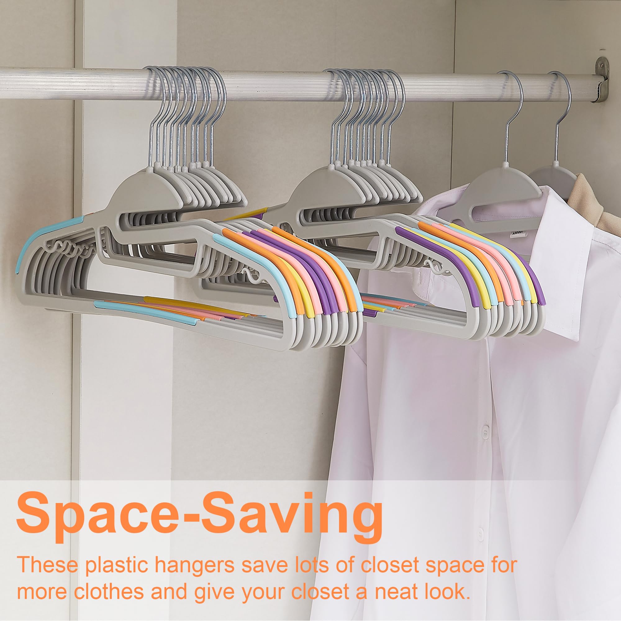 Vecelo 50 Pack Coat Hangers, Premium Quality Plastic Suit Clothes Hanger, Non-Slip, Heavy-Duty, S-Shaped Opening, 360 Swivel Hoo