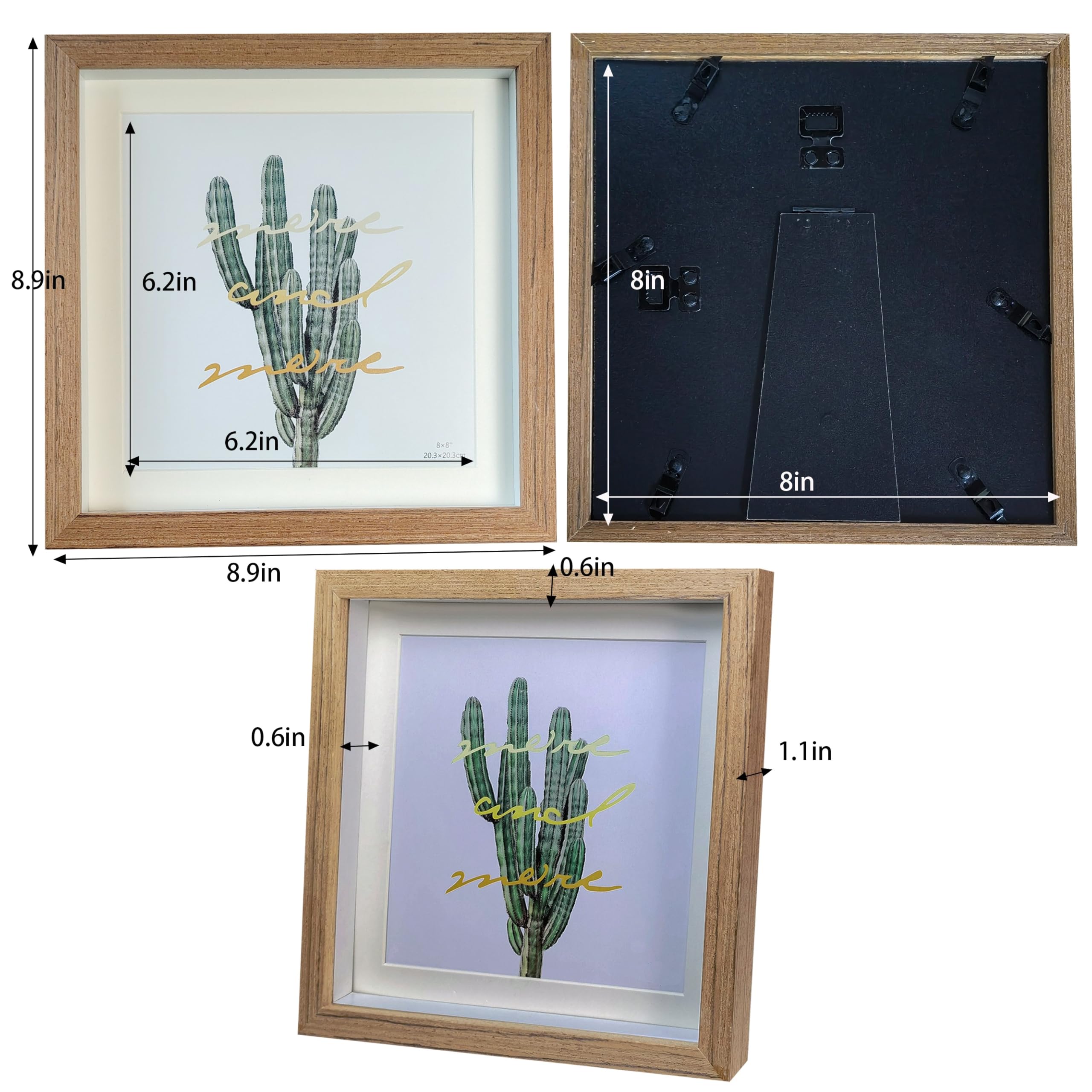 Dohomi 8x8 Shadow Box Frame Original wood Shadow Box Display Case 3 Pack Picture Frames Glass Surface Internal Depth 0.6 inch fo
