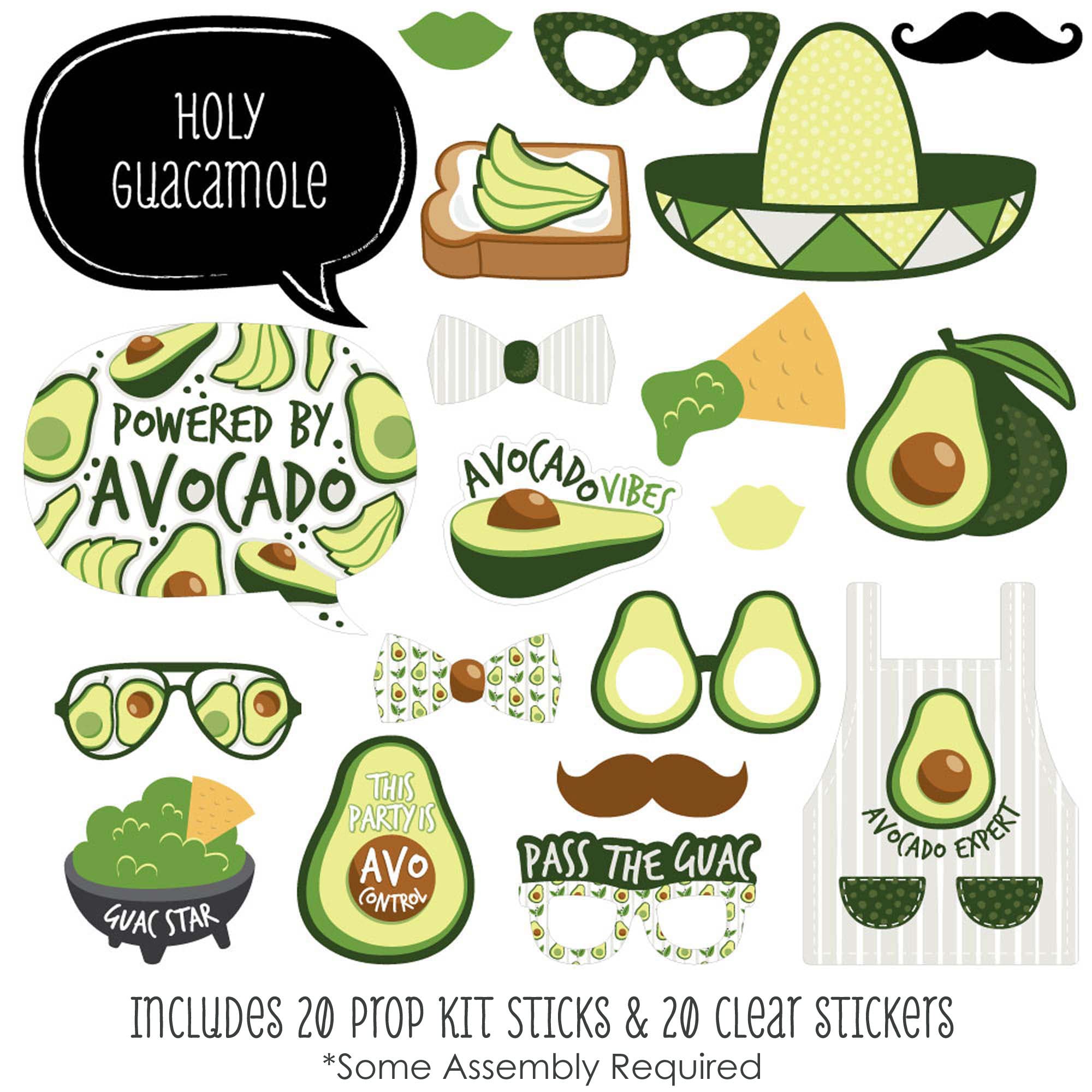Big Dot Of Happiness Hello Avocado - Fiesta Party Photo Booth Props Kit - 20 Count