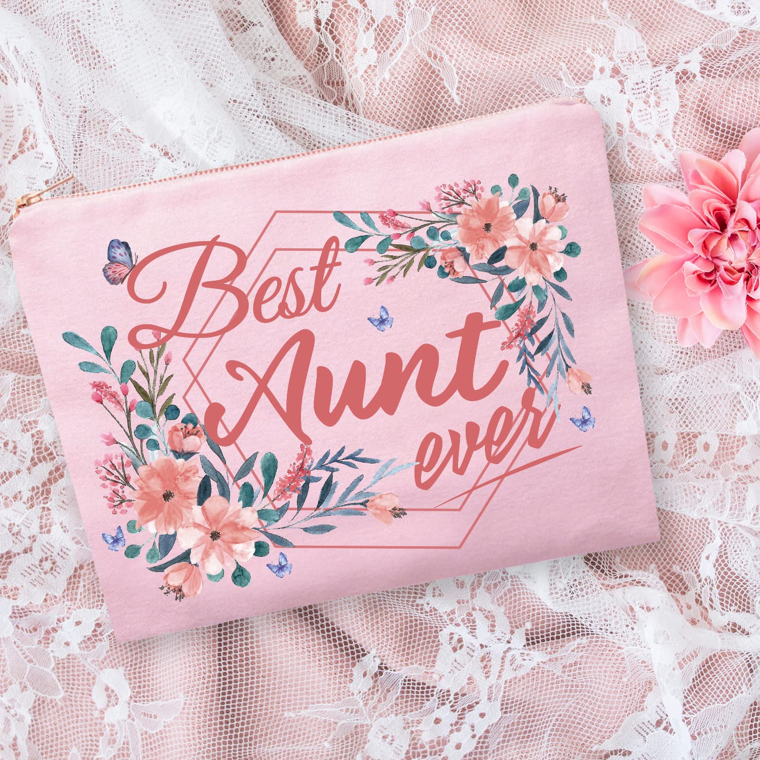 Hnoonz Best Aunt Ever Gifts,Best Aunt Makeup Bag,Aunt Cosmetic Bag,Aunt Compact Mirror,Birthday Gifts For Aunt,Aunt Gifts From N