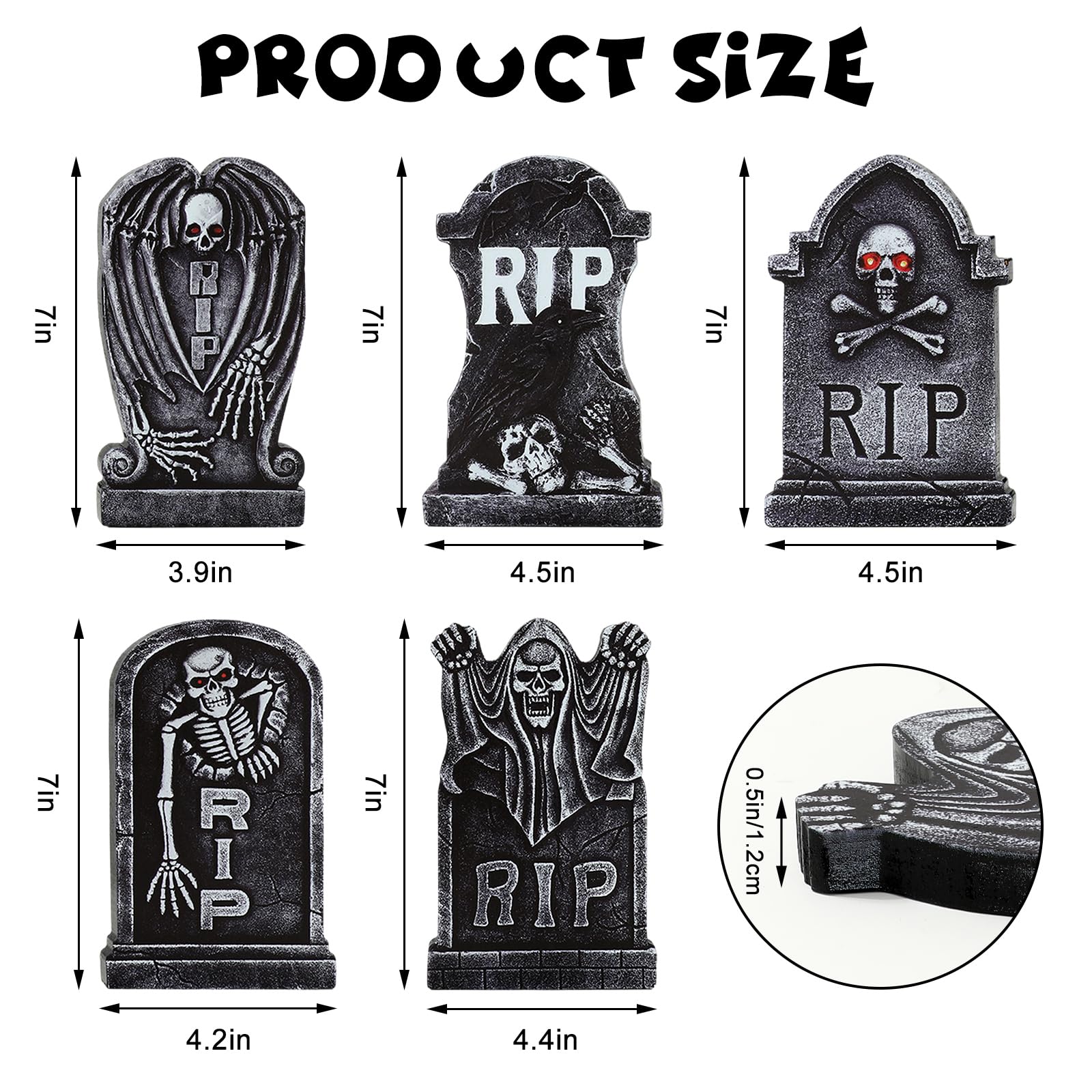 Whaline 5Pcs Halloween Wooden Table Signs Graveyard Tombstone Tabletop Centerpieces Spooky Gravestone Tiered Tray Decor for Home
