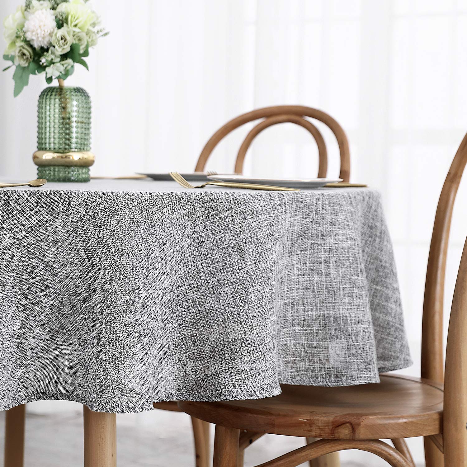 Maxmill Flaxy Faux Linen Tablecloth With 2-Tone Slubby Texture Wrinkle Resistant Anti-Shrink Soft Table Cloth For Kitchen Dining