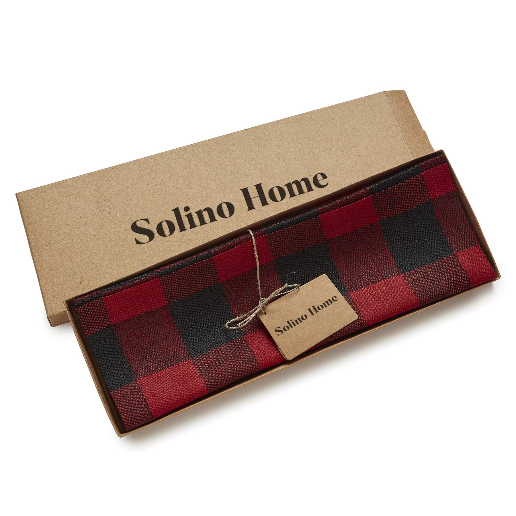Solino Home Buffalo Check Linen Placemats 19'' L X 14'' W Inch - 100% Pure Linen Red And Black Plaid Cloth Placemats Set Of 4 -