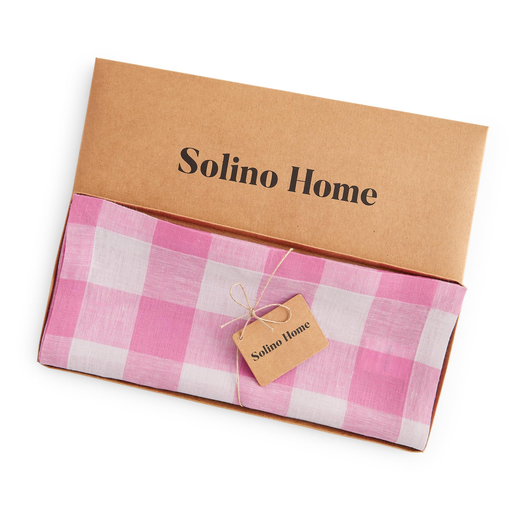 Solino Home Buffalo Check Linen Table Runner 120 Inches Long - 100% Pure Linen Pink Begonia Plaid Table Runner 14 X 120 Inch Ide