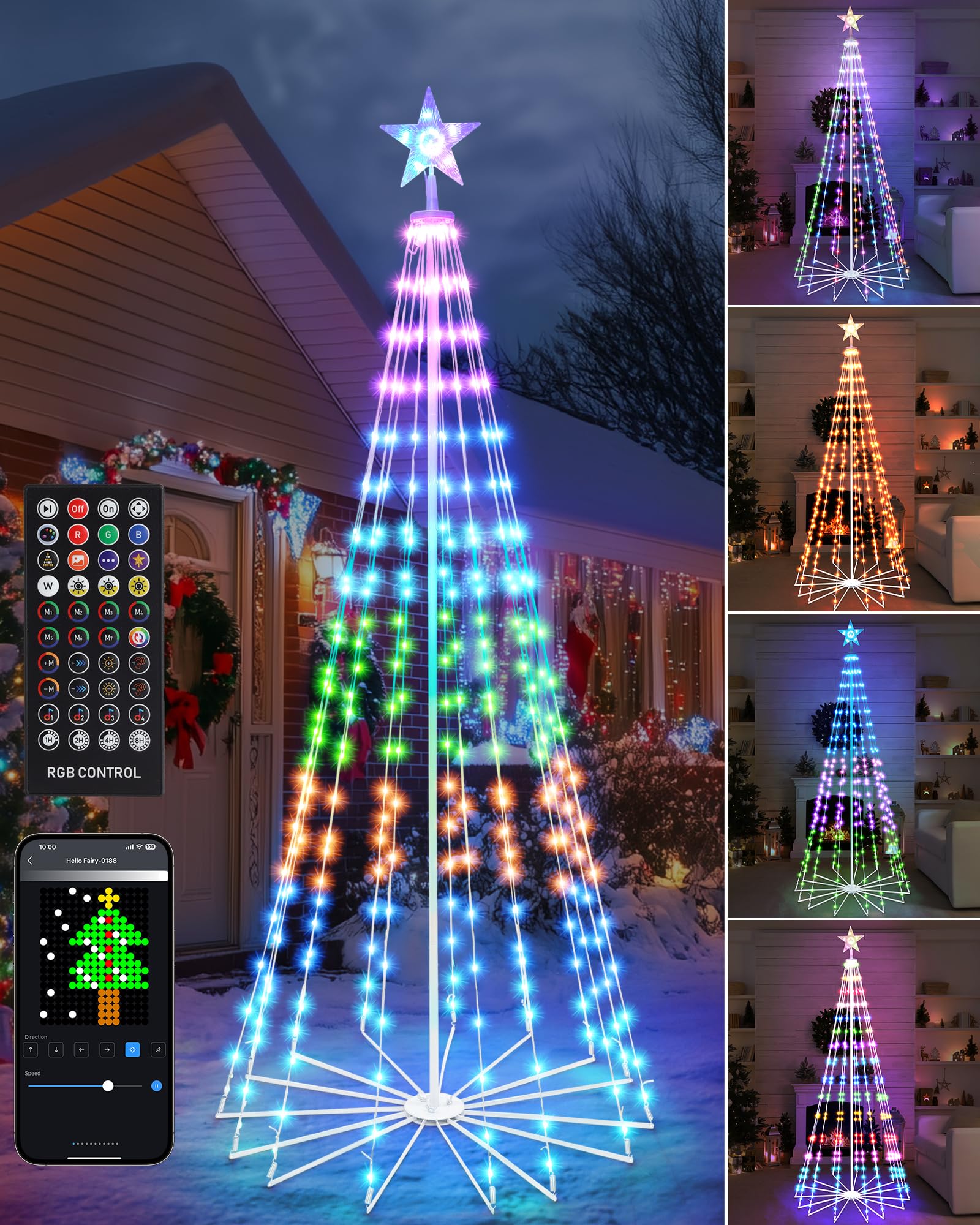 Brightever 6FT 265 LED Smart Cone Christmas Tree, Outdoor Prelit Christmas Tree with 16 Million DIY RGB LED Light Show, Remote A