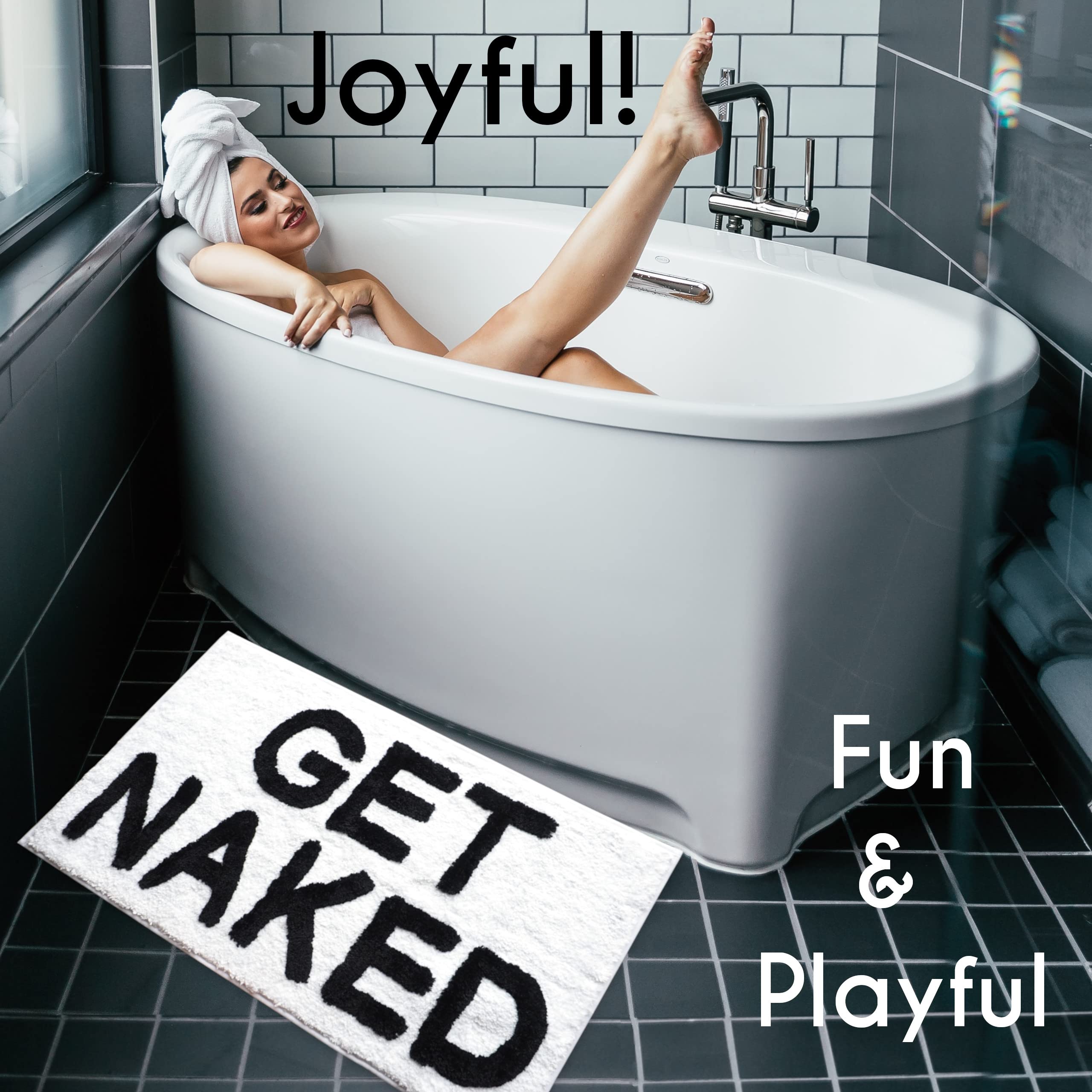White Get Naked Bath Mat Funny Cute Bathroom Rugs Black Get Naked Rug Shower Funny Bathroom Decor Fun Cute Bath Mat Non-Slip Washable