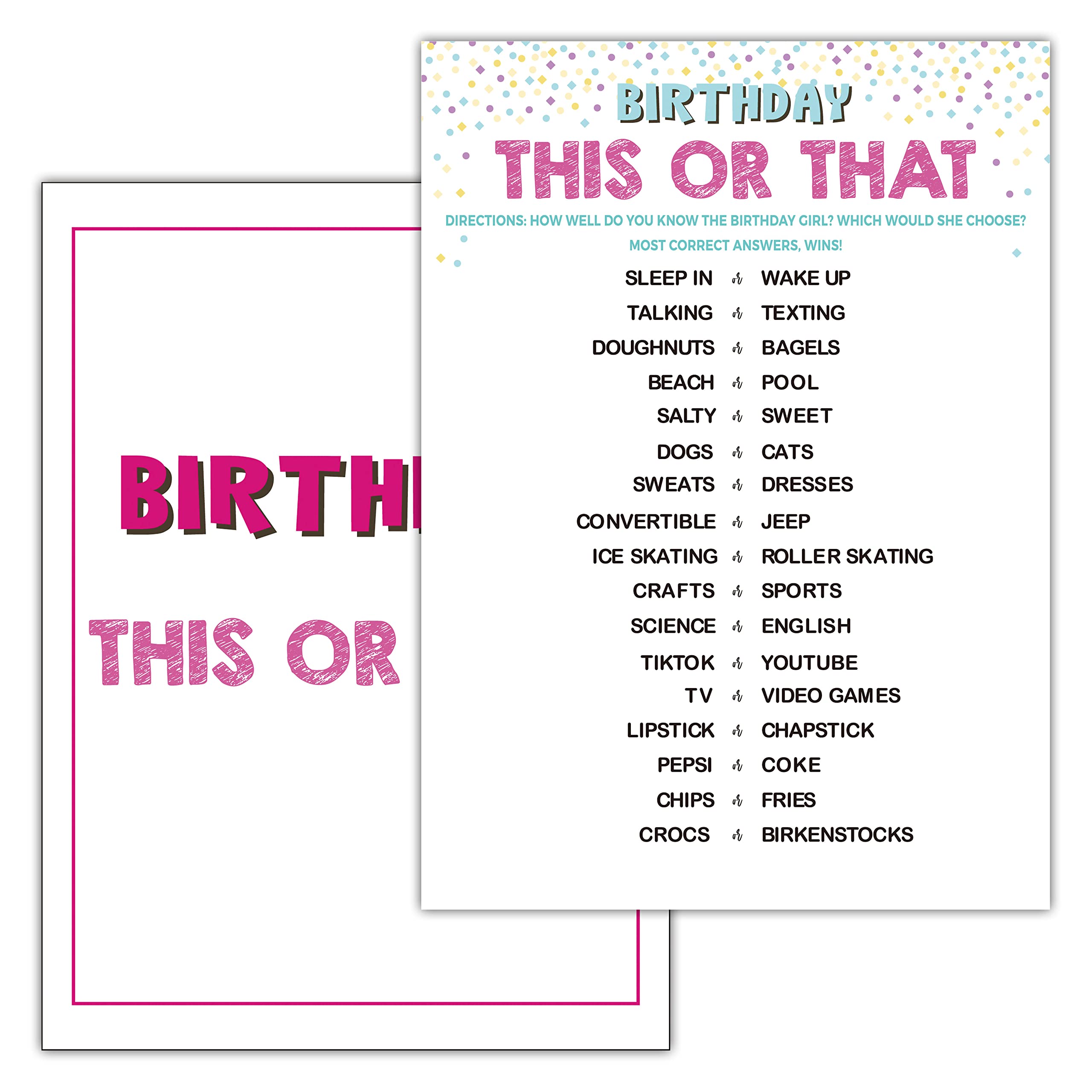 Disfuco Birthday Game Cards - 30 Multicolor Cards For Kids, Teens, Sisters, Class Students, Girls' Parties
