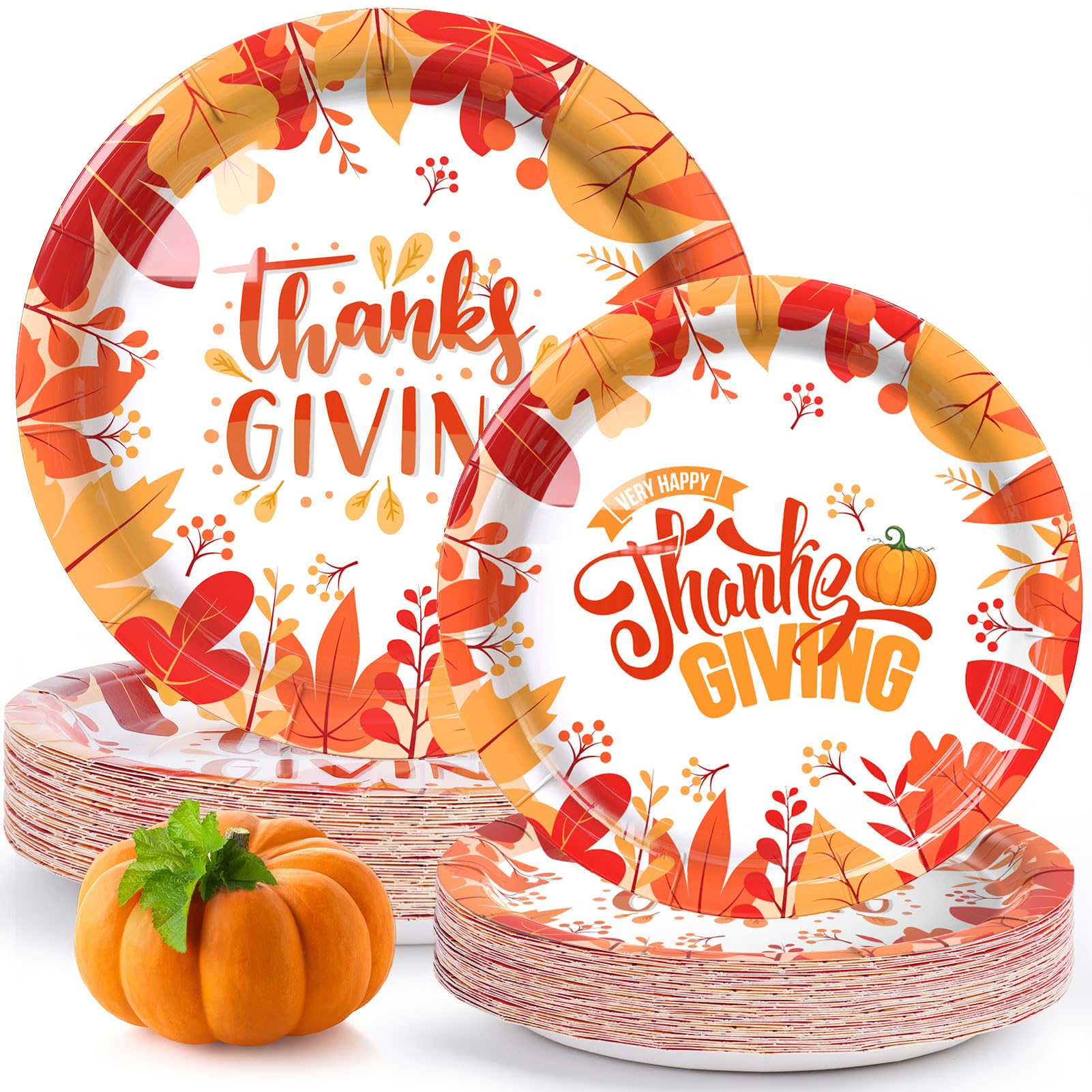 Gezond Thanksgiving Paper Plates 50 Pcs Fall Plates Disposable Pumpkin Dinnerware for Thanks Theme Party Supplies Autumn Tablewa