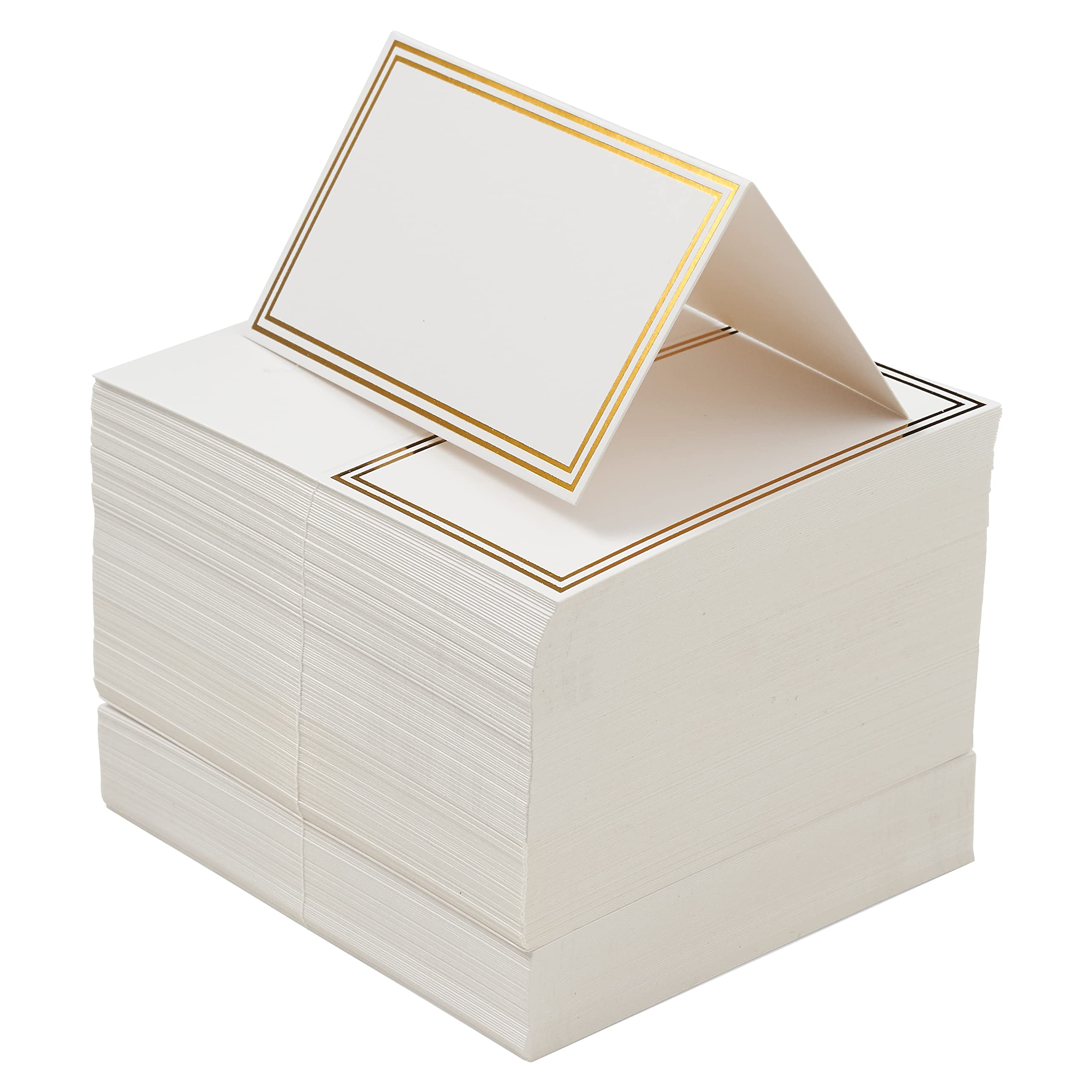 The Twiddlers 200 Name Place Cards For Wedding Table Setting 3.5'' X 2'' Inch, White Blank Tent Name Cards With Gold Foil Border