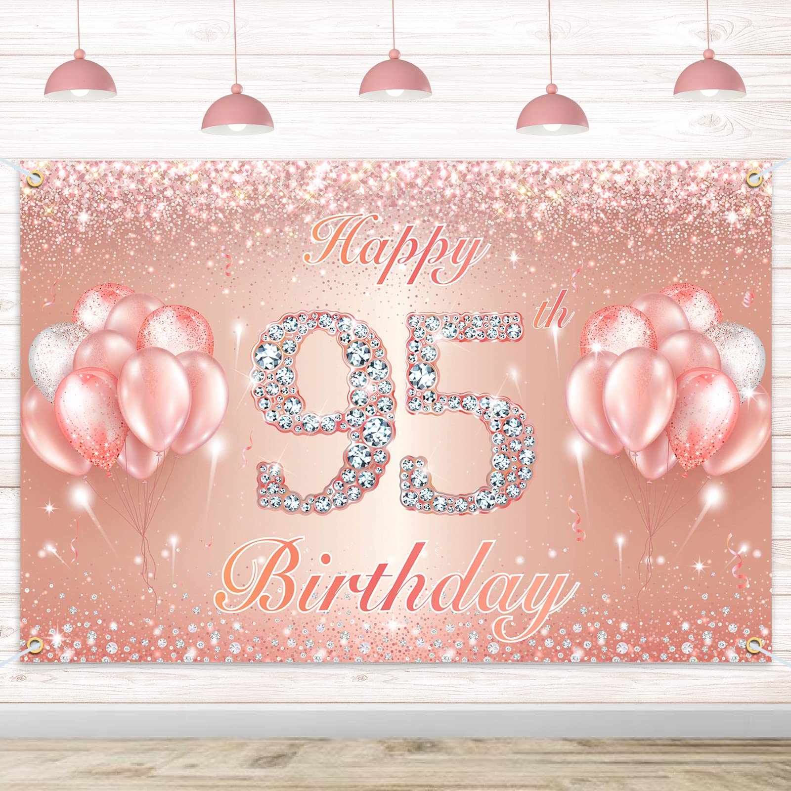 Happy 95Th Birthday Banner Backdrop - 95 Birthday Party Decorations Supplies For Women Or Men - Rose Gold 4 X 6Ft
