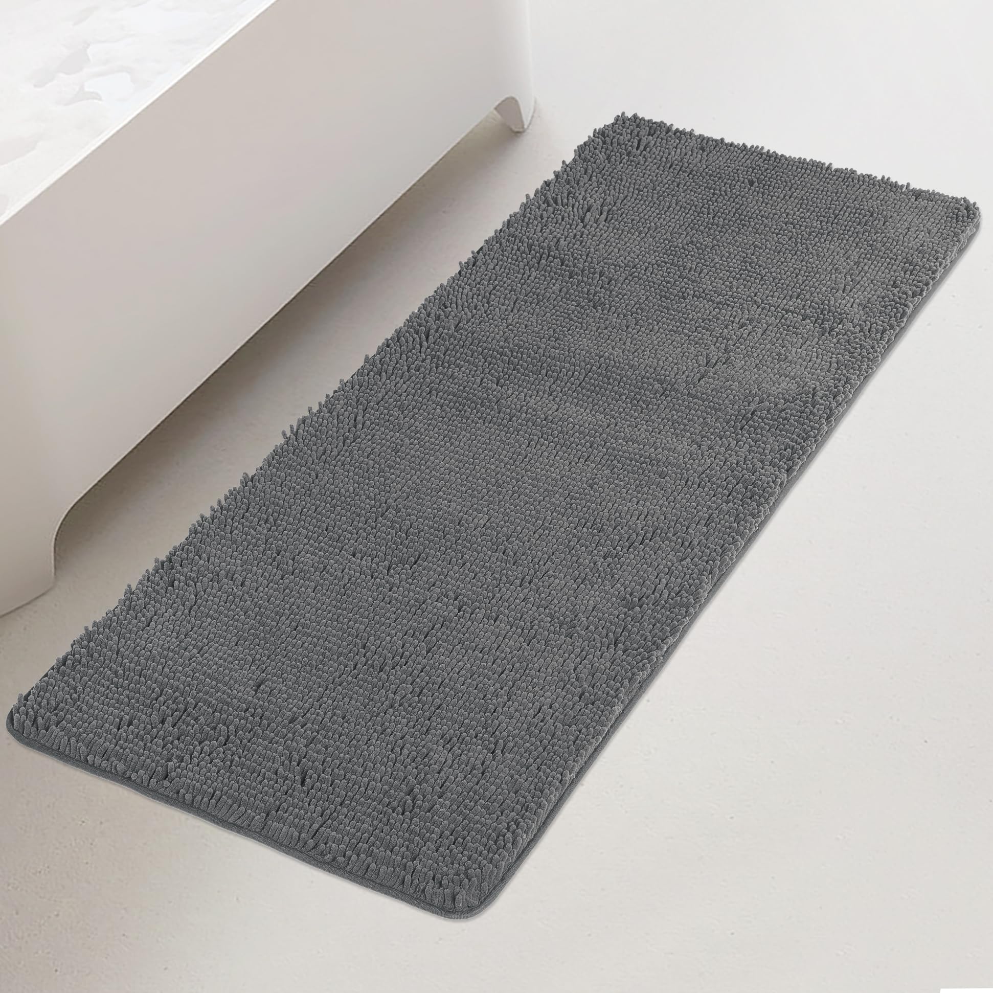 Yeaban Bathroom Runner Rug 24 X 60 Inch - Thick Chenille Long Bath Mat | Absorbent And Washable Extra Large Bath Rug Non-Slip, P