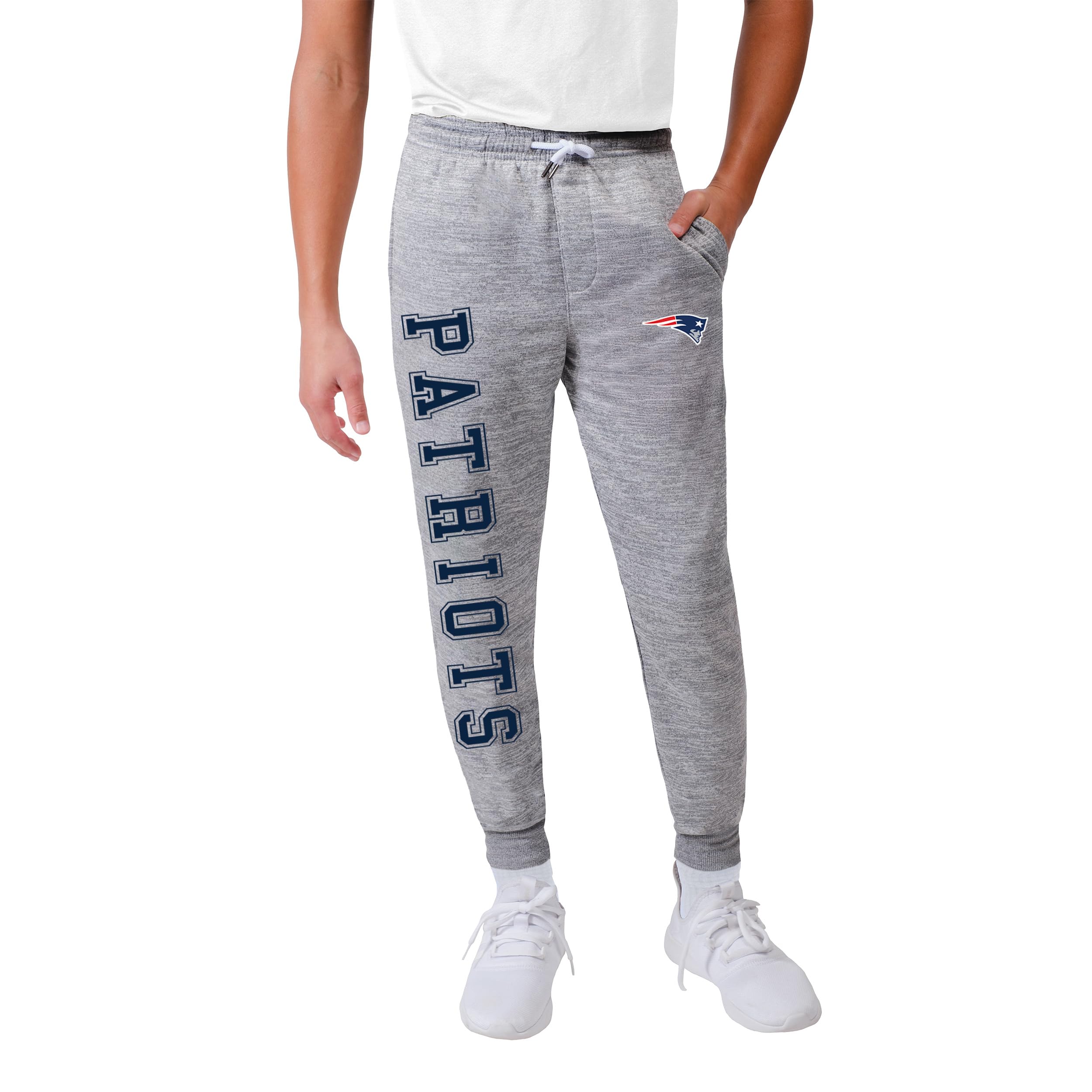 Ultra Game Nfl New England Patriots Youth High Performance Moisture Wicking Fleece Jogger Sweatpants, Heather Gray, Medium, 1012