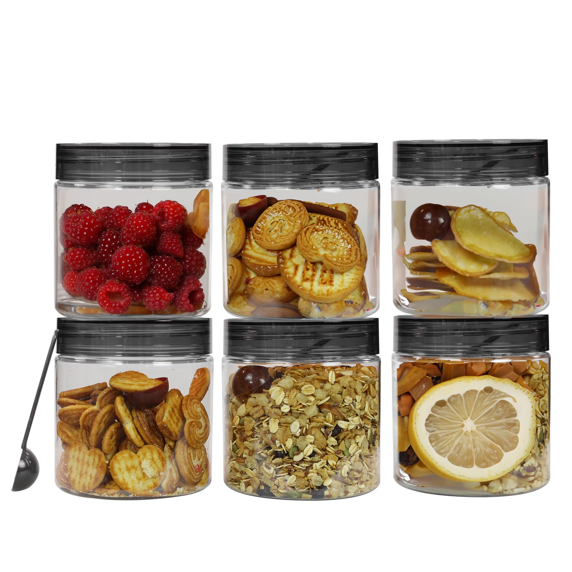 Pearlpet Tiffany Plastic Containers For Kitchen Storage | Plastic Container Set With Spoon | Bpa-Free, Stackable Jars | Black,50