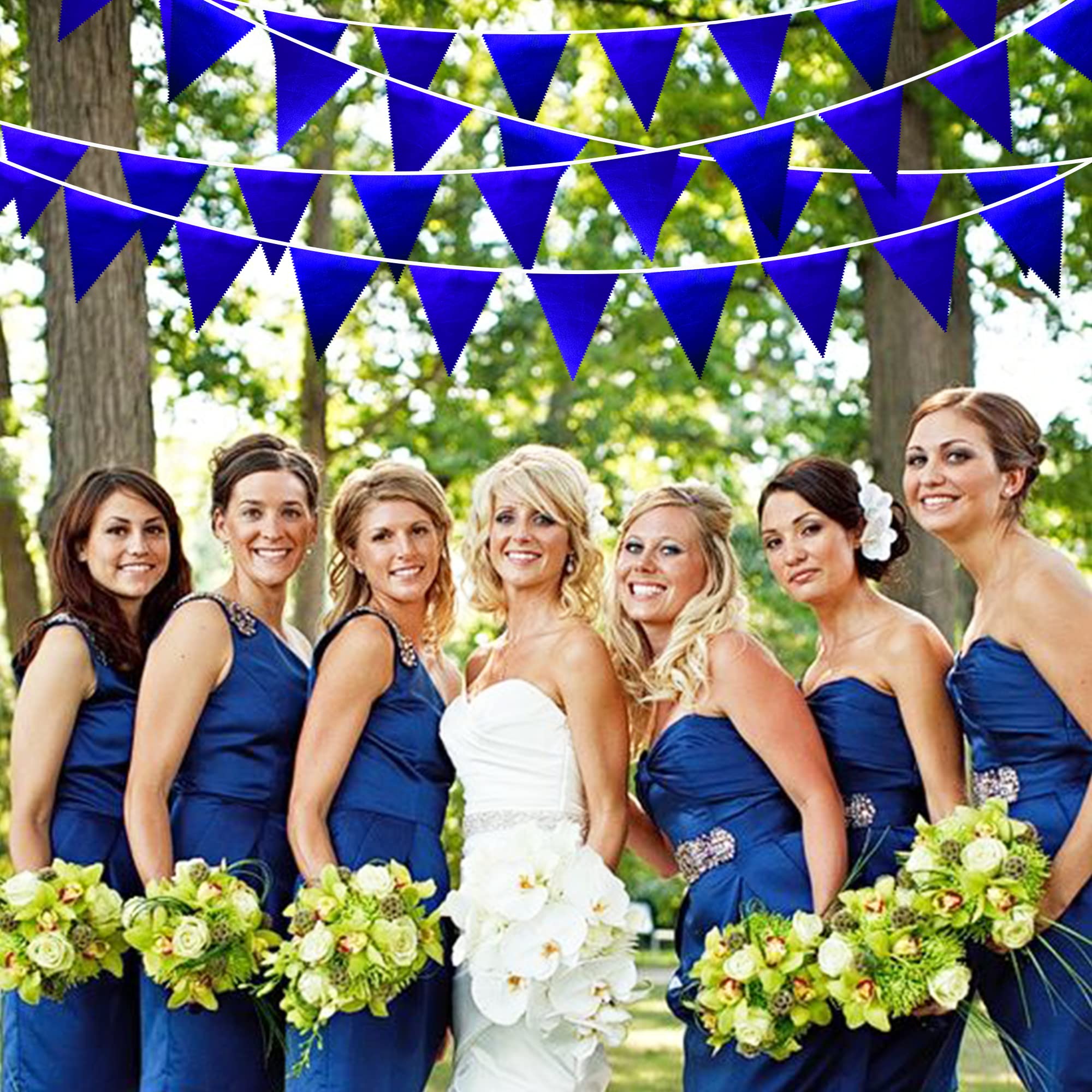 Royal Blue Party Decoration Navy Blue Triangle Pennant Banner Flag Dark Blue Metallic Fabric Bunting Garland For Graduation Wedd