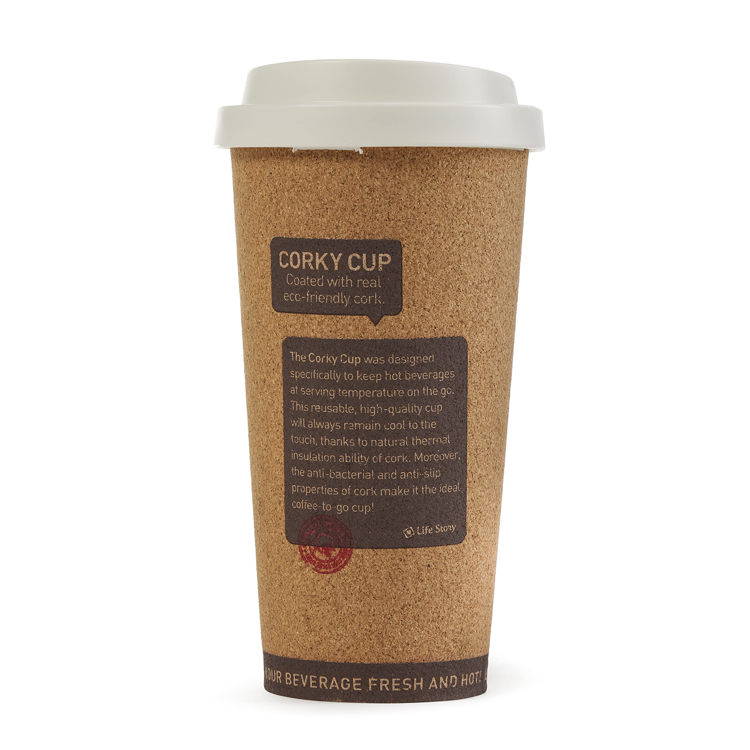 Life Story Corky Cup Reusable 16 Oz Insulated Travel Mug Coffee Thermos (2 Pack)