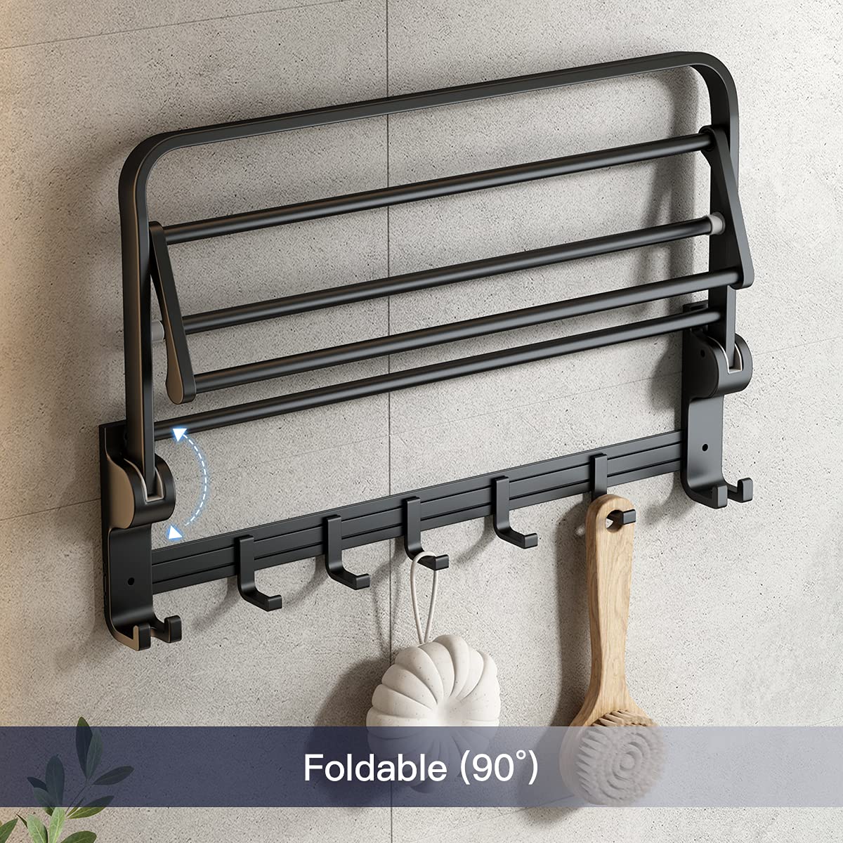 Volpone 24 Inch Towel Rack With Towel Bar Holder Foldable Towel Shelf With Movable Hooks Rustproof Towel Storage Wall Mount For