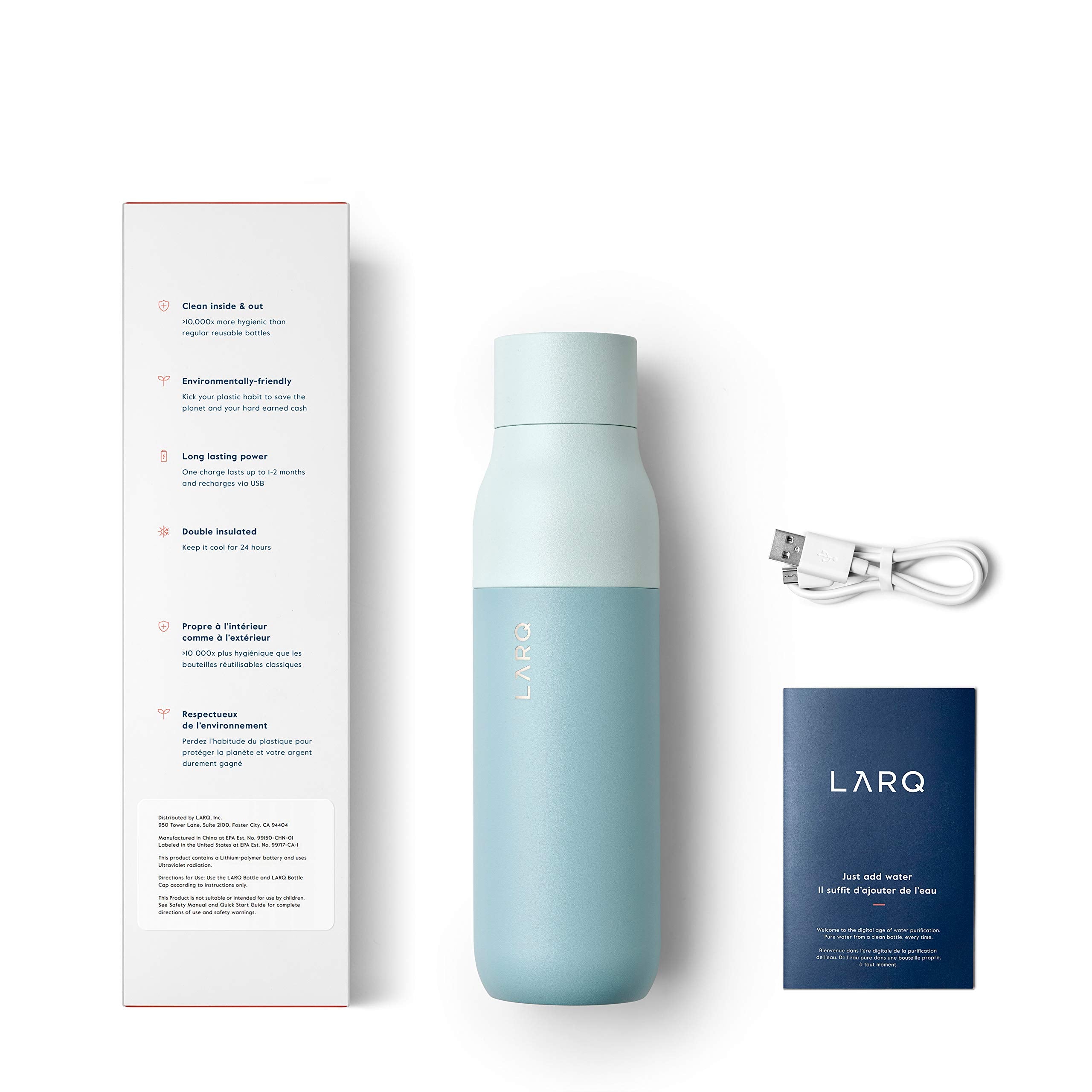 Larq Bottle Purevis 25 Oz - Self-Cleaning And Insulated Stainless Steel Water Bottle With Uv Water Purifier And Award-Winning De