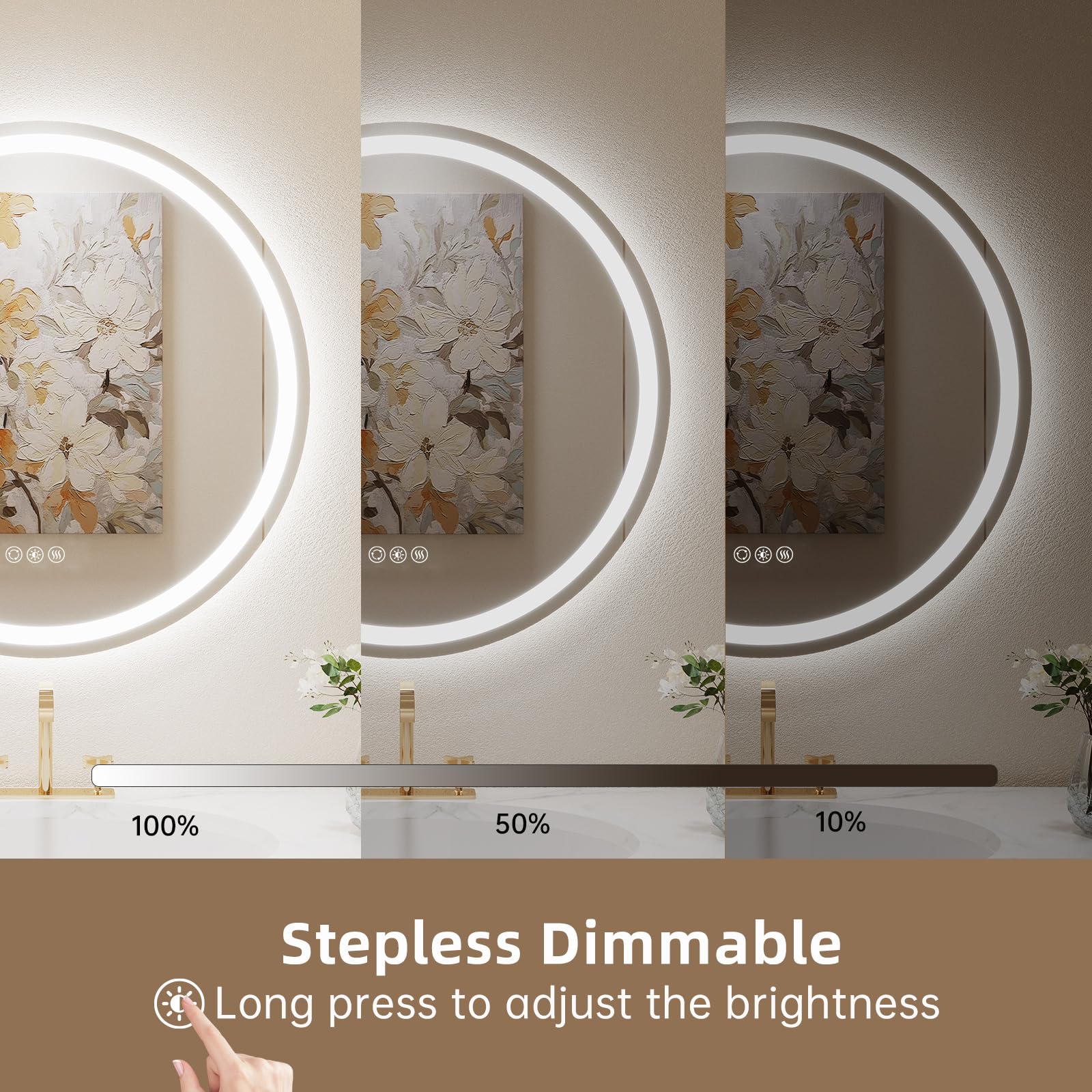 Lovespejo 36'' Round Led Mirror For Bathroom Front And Backlit Wall Mounted Bathroom Mirror With Lights, Anti-Fog, Stepless Dimm