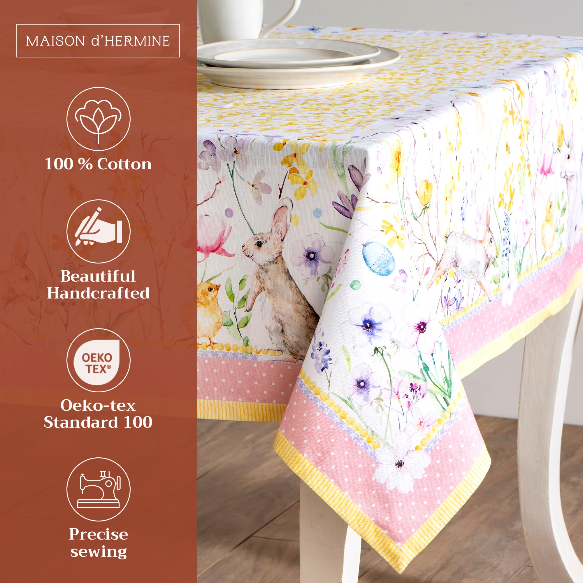 Maison d Hermine Table Cloth Rectangle Table 100% Cotton 70 x 140 Inches Tablecloth Reusable Decorative for Dining Room, Farmho