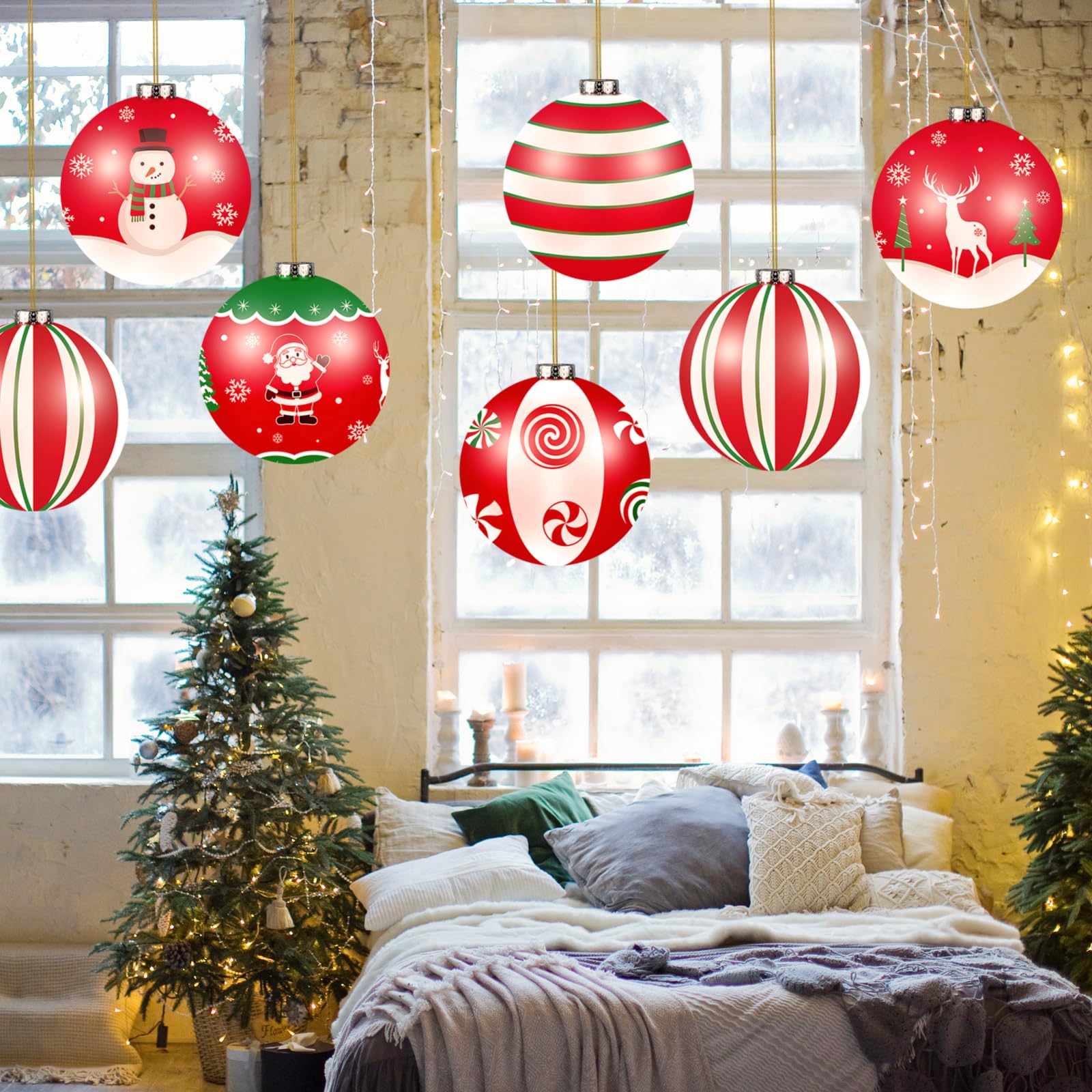 Jetec 12 Pcs Christmas Inflatable Balls 9 Inch Large Christmas Outdoor Ornaments Xmas Hanging Decorations for Winter Holiday Out