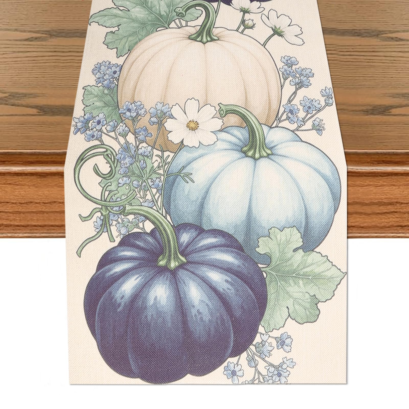 Pumpkin Maple Leaf Fall Table Runner, Fall Thanksgiving Decorations for Home/Farmhouse, Indoor/Outdoor, Autumn Harvest Seasonal 