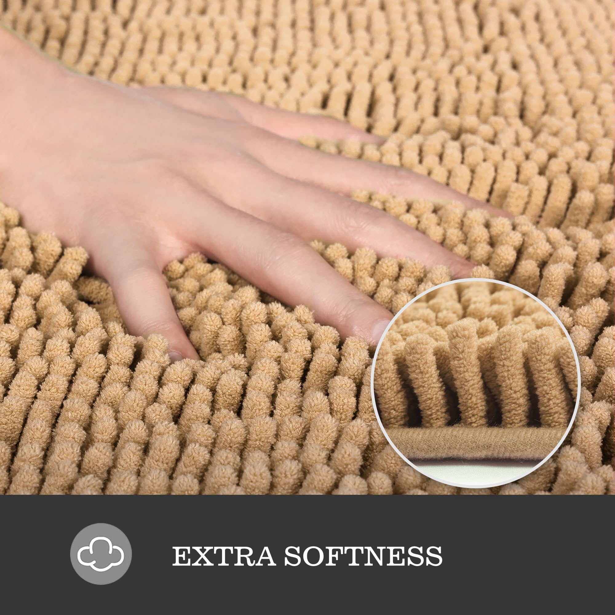 Yeaban Beige Bathroom Rugs - Thick Chenille Bath Mats | Absorbent And Washable Bath Rug Non-Slip, Plush And Soft Rugs For Bathro