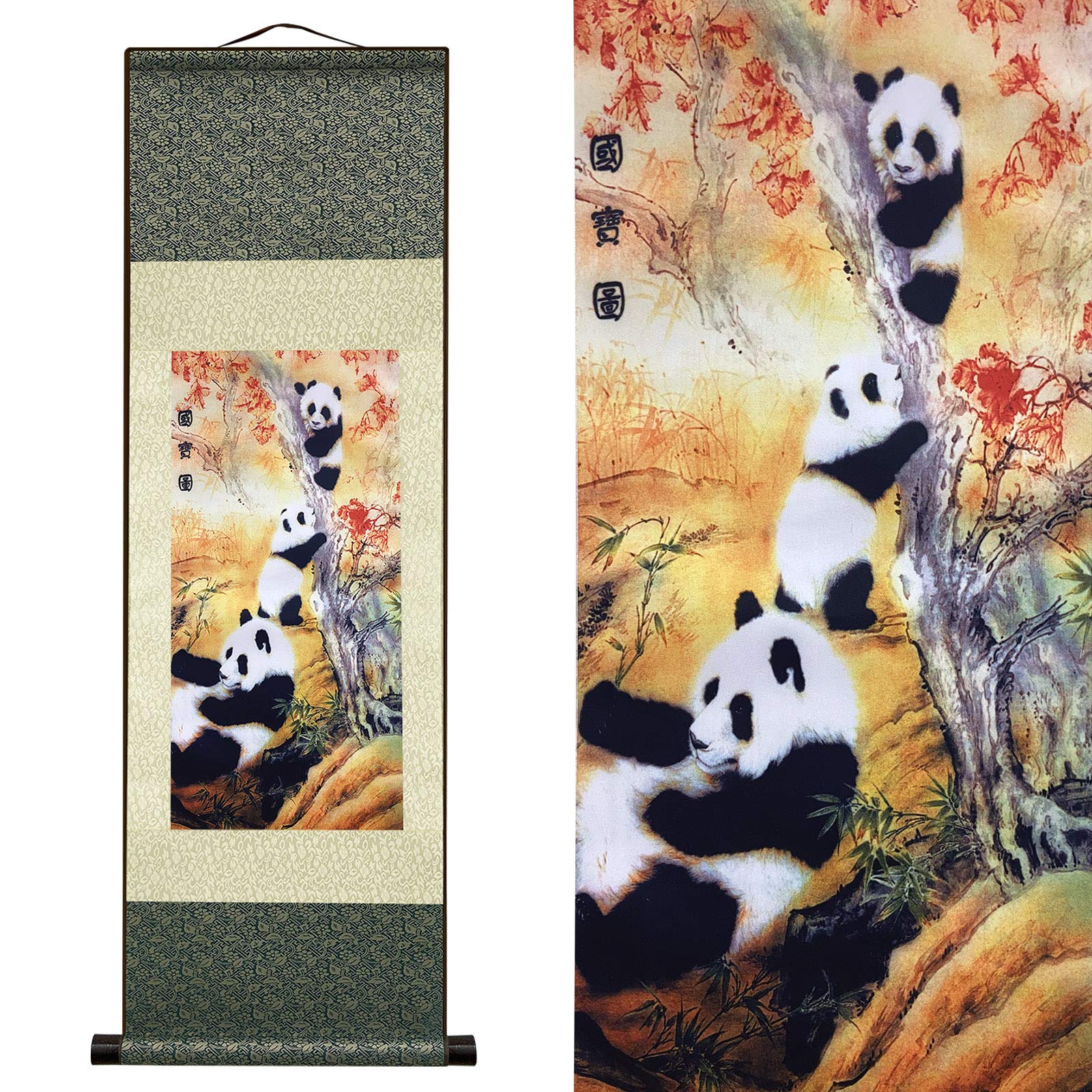 Atfart Asian Wall Decor Beautiful Silk Scroll Painting National Treasure Chinese Panda Oriental Decor Chinese Art Wall Scroll Wa