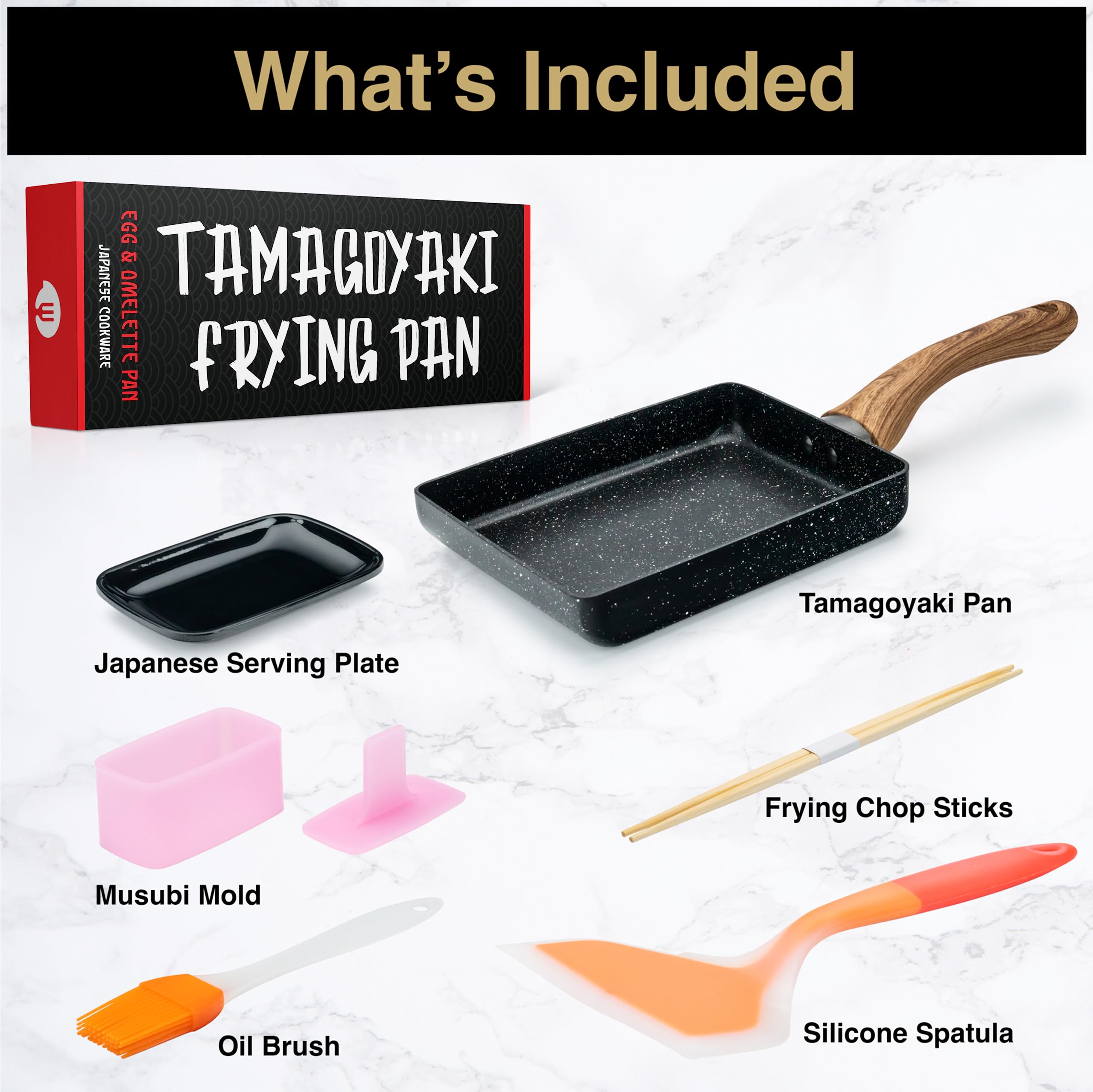 Oleex Tamagoyaki Pan Set - Japanese Omelette Pan With Kitchen Cooking Tools Like Musubi Mold, Spatula & Other Omelet Accessories