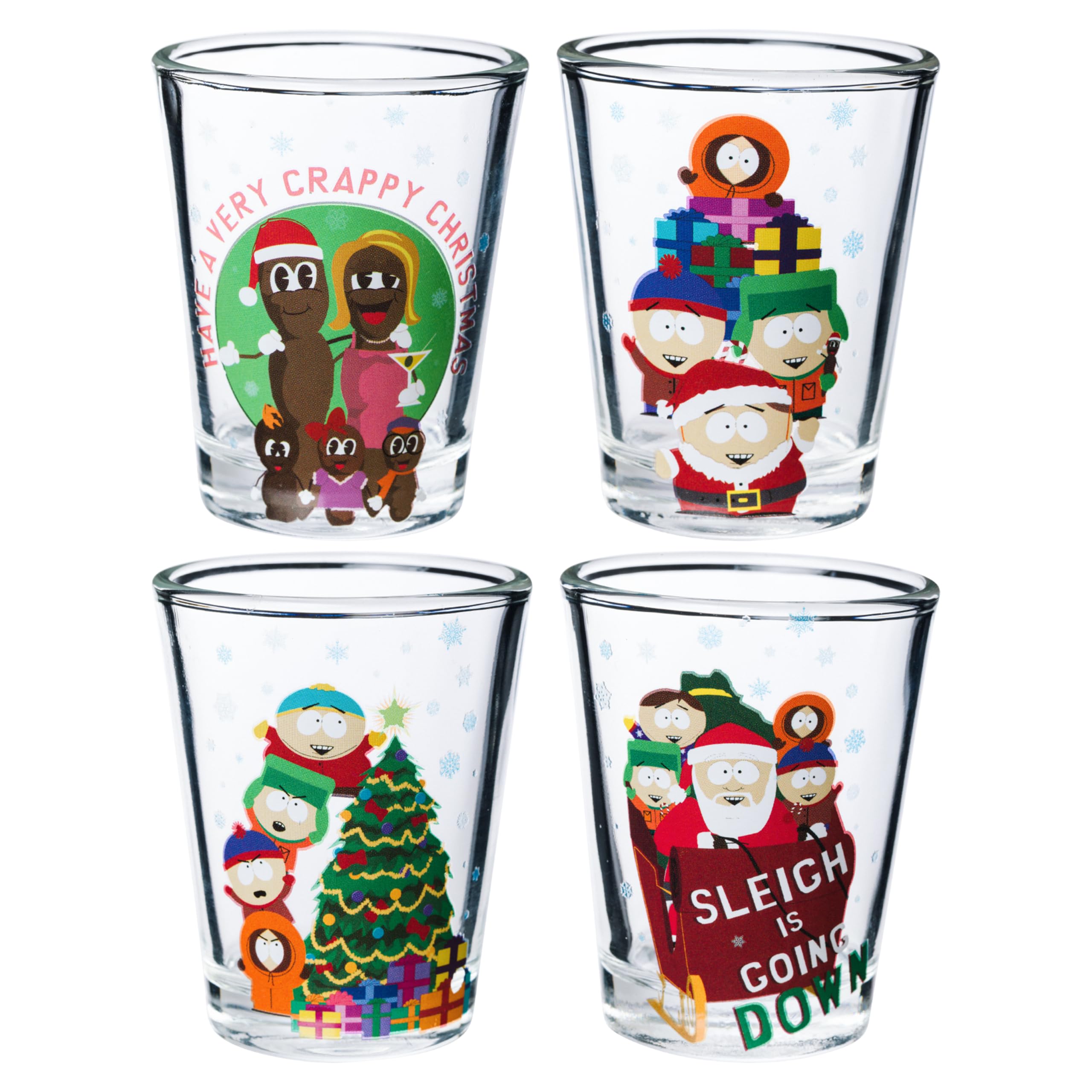 Silver Buffalo South Park Characters Xmas Group Shots 4pc. 1.5oz. Mini Glass Set 2x2