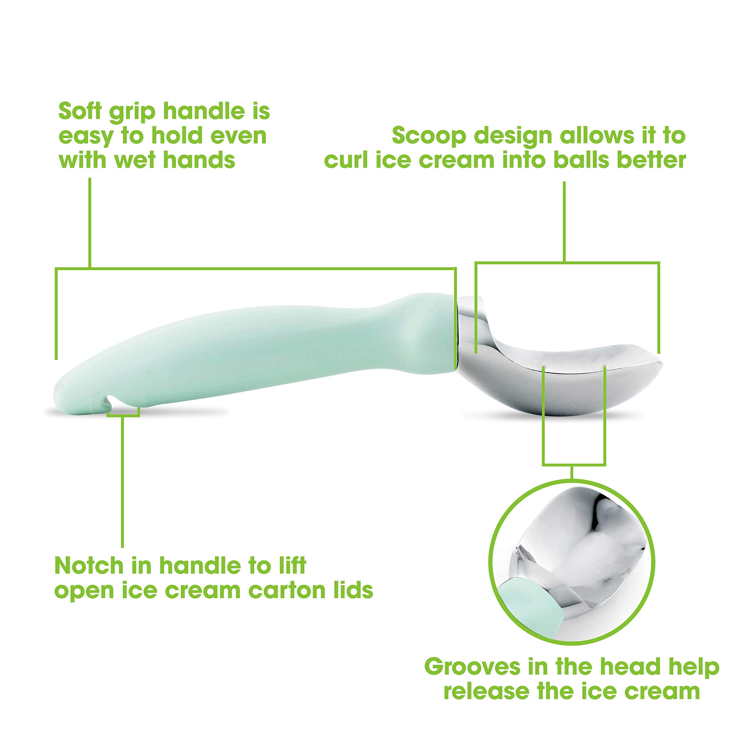 Spring Chef Stainless Steel Ice Cream Scoop - Dishwasher Safe Metal Ice Cream Scooper, Heavy Duty Kitchen Tool With Soft Grip An