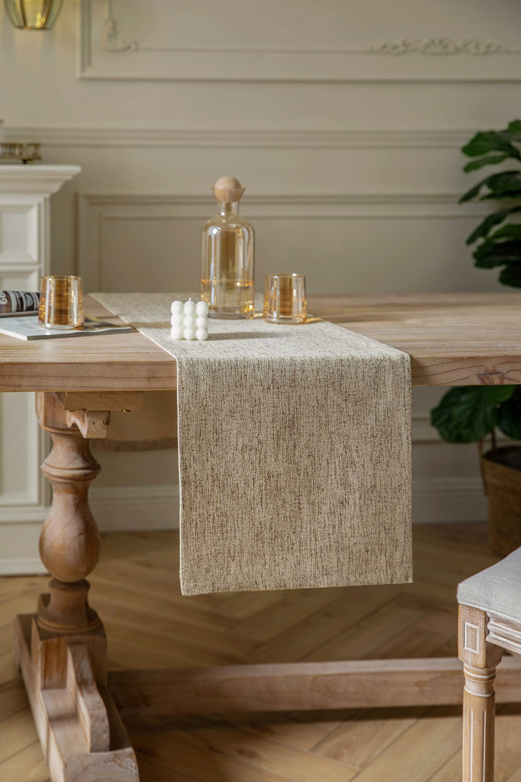 Zeemart Burlap Style Farmhouse Table Runners 48 Inches Long, Beige Rustic Woven Dining Table Runner For Everyday Use, 14X48 Inch