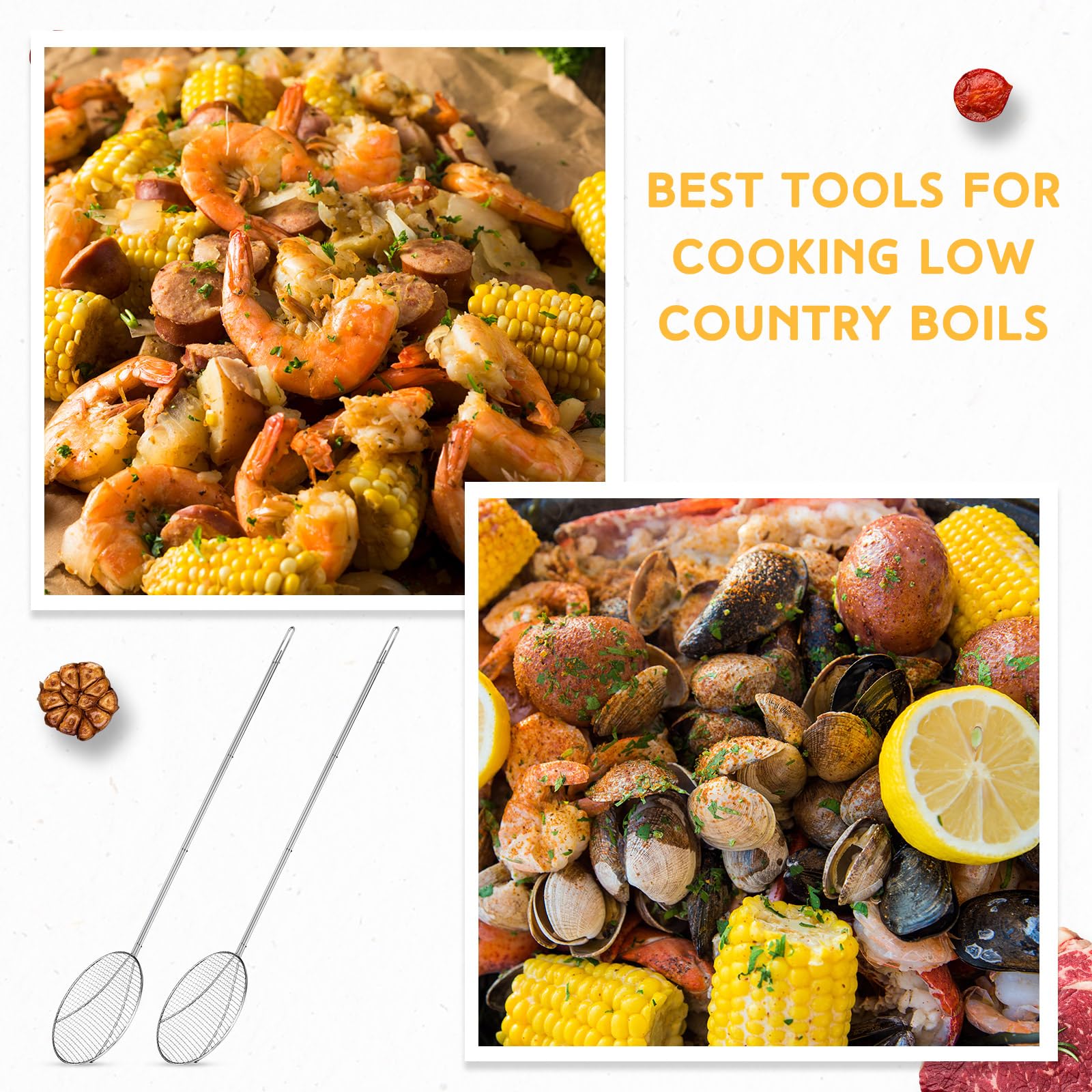 Baderke 2 Pcs 36 Inch Round Nickel Plated Wire Skimmer Stainless Steel Food Strainer Skimmer Spoon Mesh Stirring Fryer Skimmer W