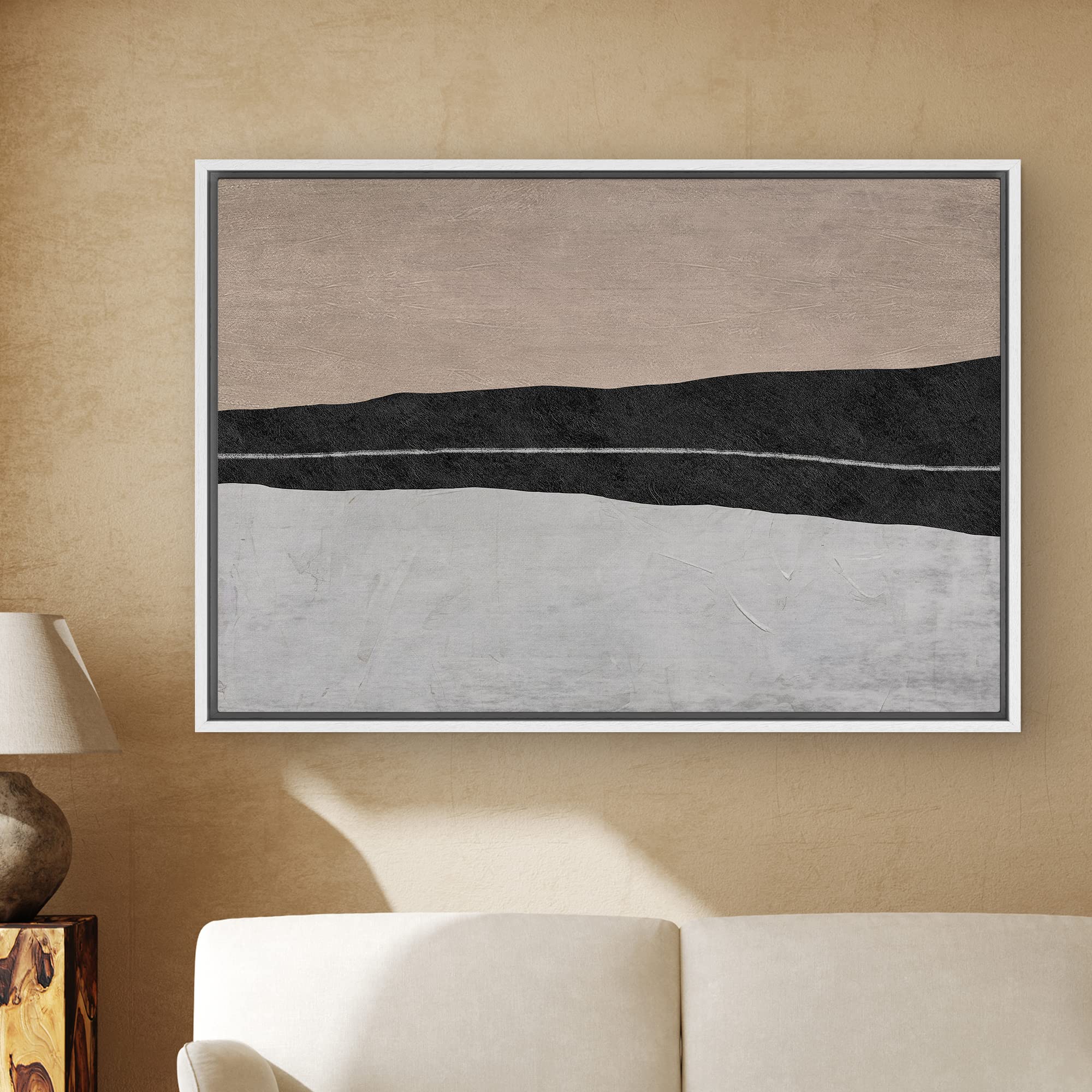 Signwin Framed Canvas Print Wall Art Brown Black Gray Pastel Color Field Abstract Shapes Illustrations Modern Art Decorative Con