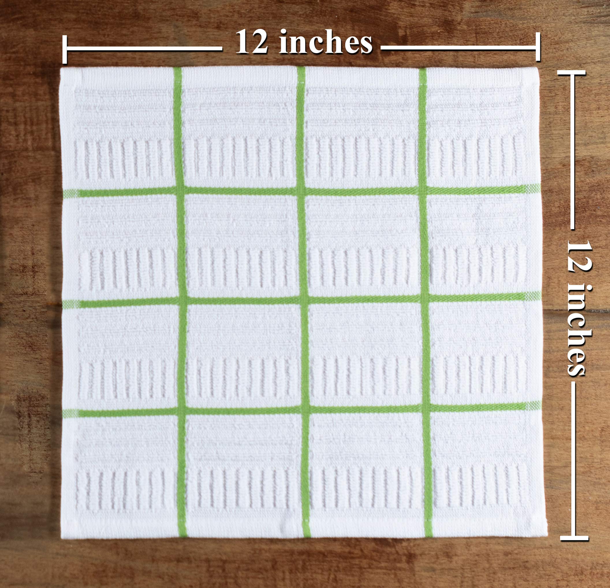 Kitchen Towels Dishcloths 100% Cotton  Set of 8  Green and White Dish Cloth Towels  Tea Towels  Reusable and Absorbent Cleaning Cloths  Oeko-Tex Cotton  12 in x 12 in