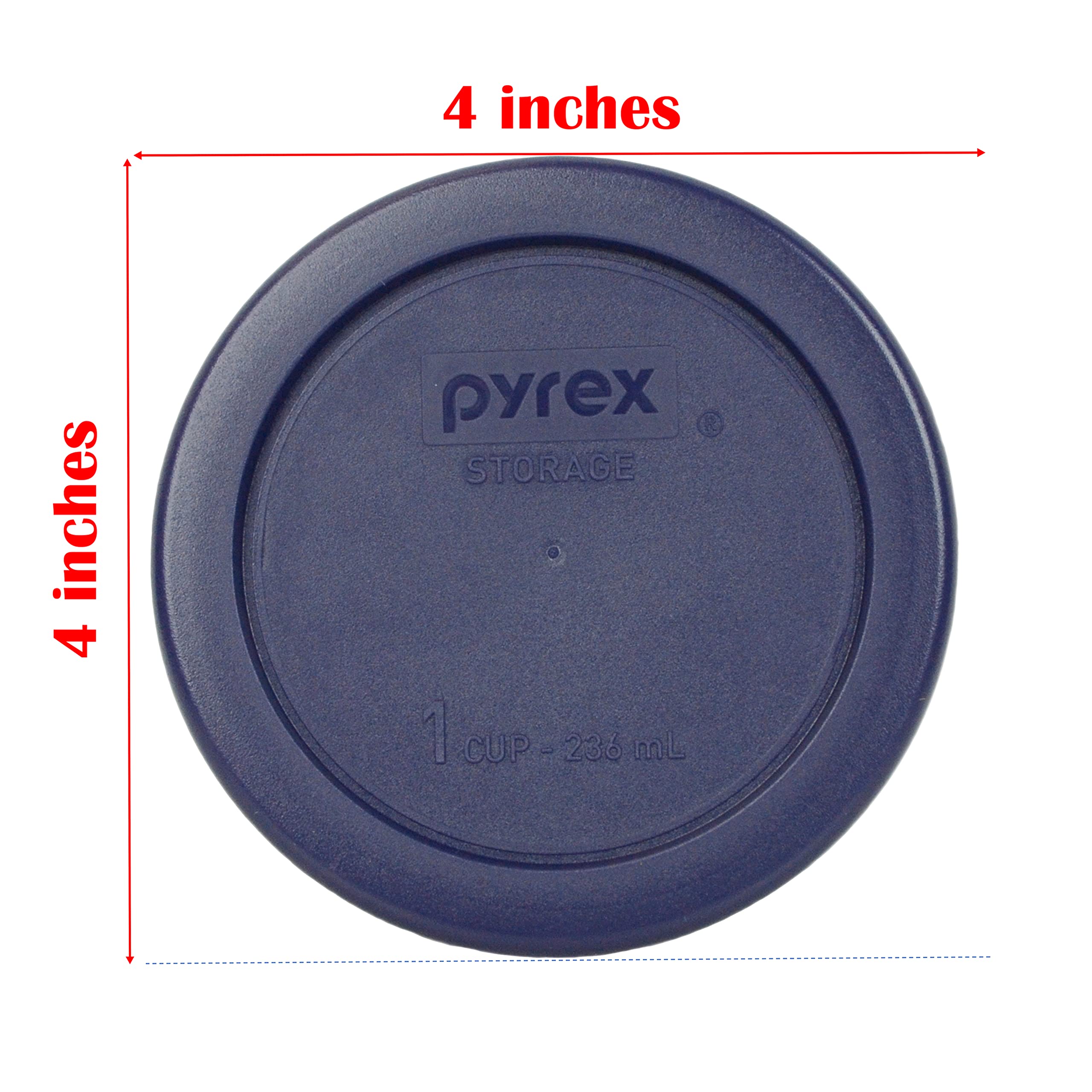 Pyrex (2) 7202-Pc 1 Cup Blue, (1) C-222-Pc 2 Quart Easy Grab, & (1) C-233-Pc 3 Quart Easy Grab Plastic Food Storage Lid, Made In