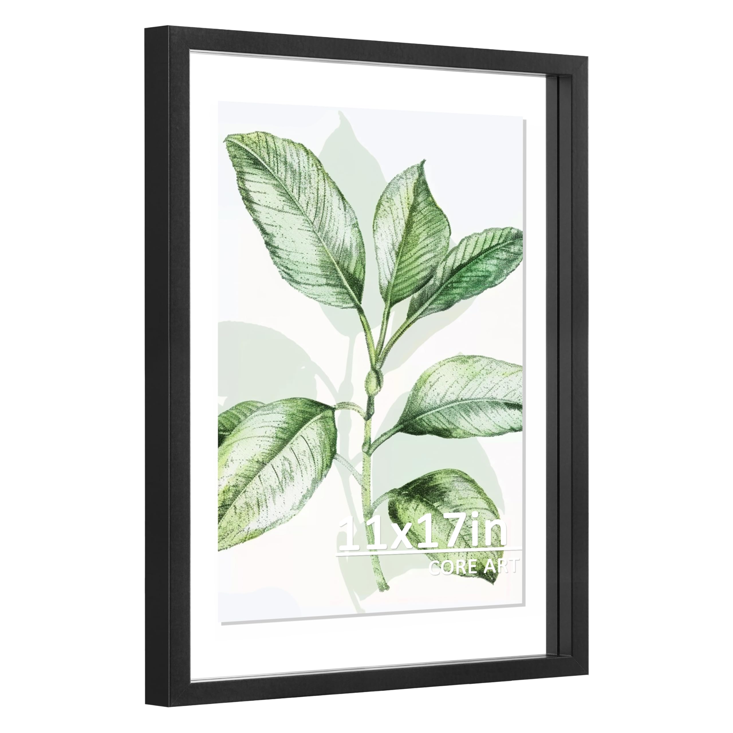 CORE ART 11x17 Floating Picture Frame,Double Plexglass Floating Frame for 9x15,8x10,8.5x11 Pictures,Wall or Tabletop Display,Bla