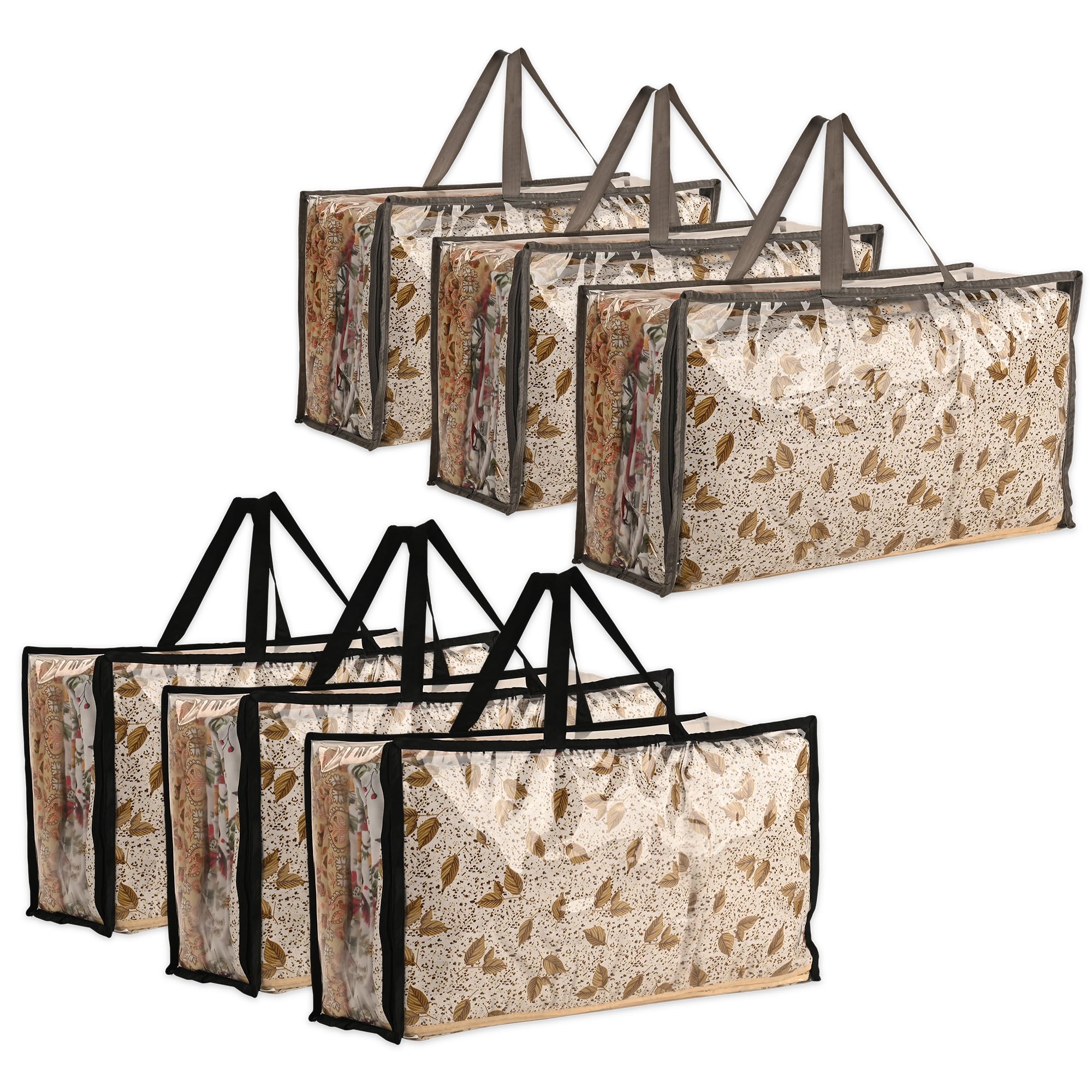 Kuber Industries Pvc (Pack Of 6) Waterproof Storage Bags For Clothes|Wardrobe Organizer|Transparent Travel Organizer Bag With Ha