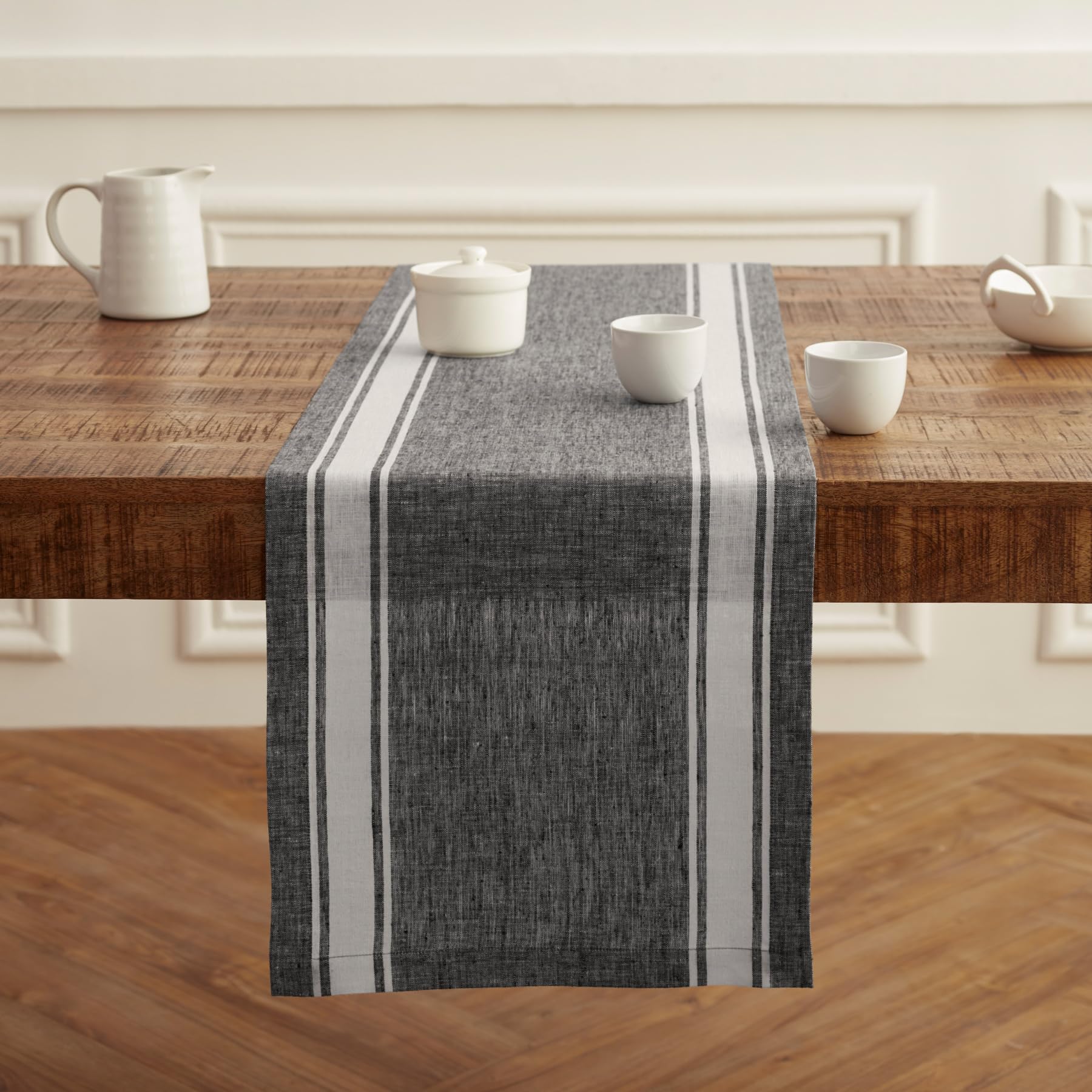 Solino Home Stripe Linen Black And White Table Runner 120 Inches Long - 100% Pure Linen Farmhouse Stripe Dining Table Runner 14