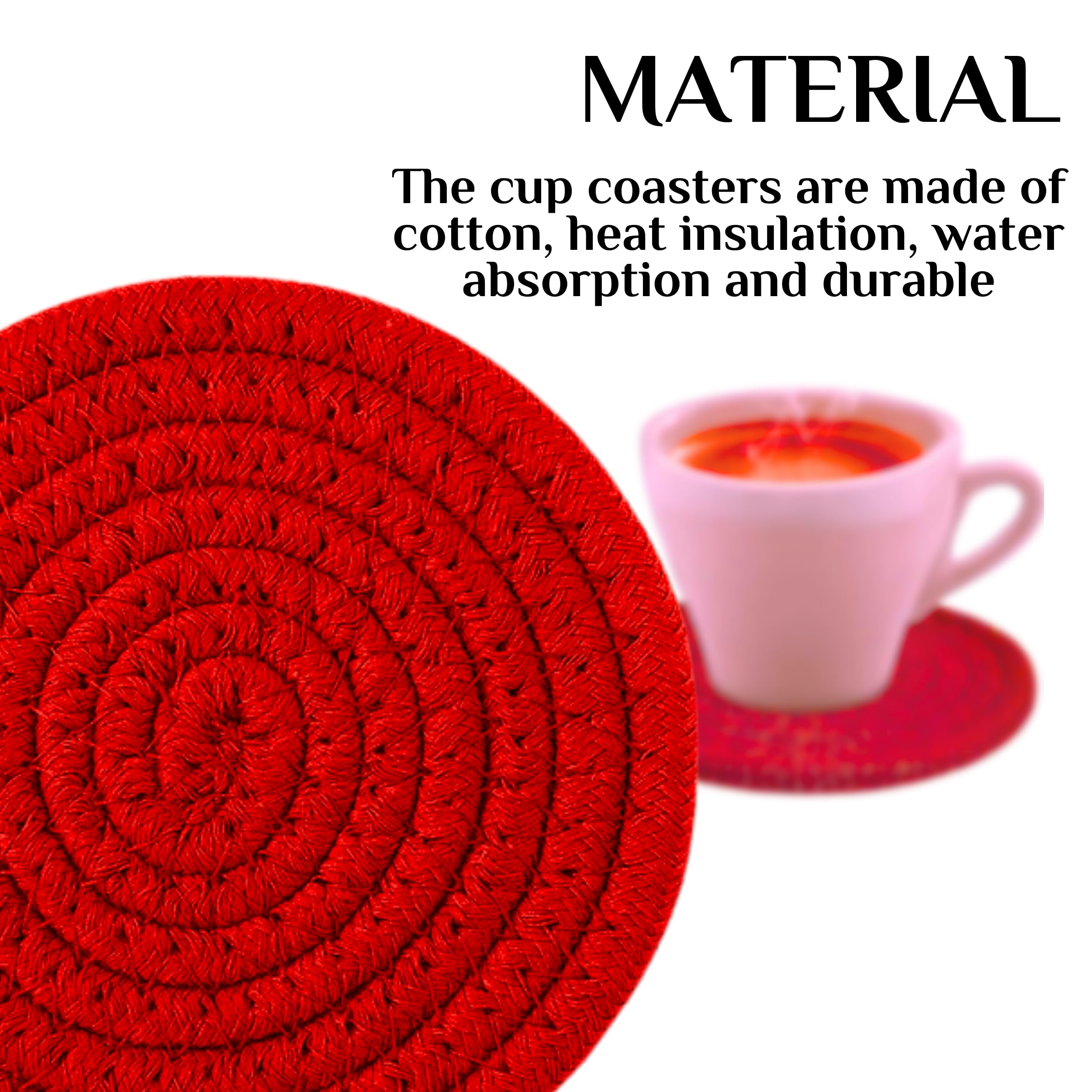 4Pcs Red Cotton Round Woven Coasters Drink Handmade Braided Cup Coasters Absorbent Woven Coasters Woven Hot Pads Mats For Drink