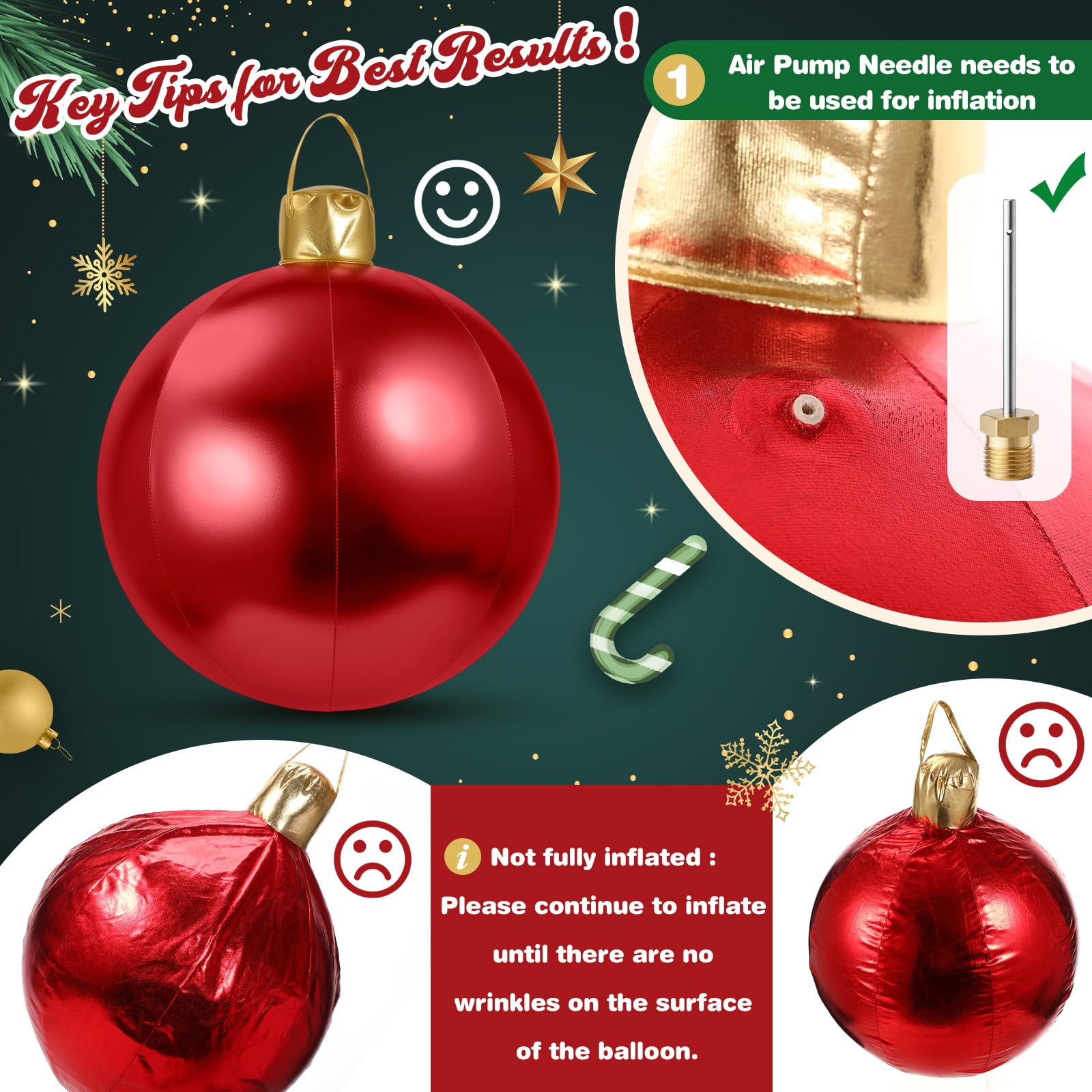 Jetec 3 Pcs 17  Christmas Inflatable Ball Ornament with Glitter Cloth Cover, Large PVC Xmas Blow Up Ornaments Holiday Blow Ball