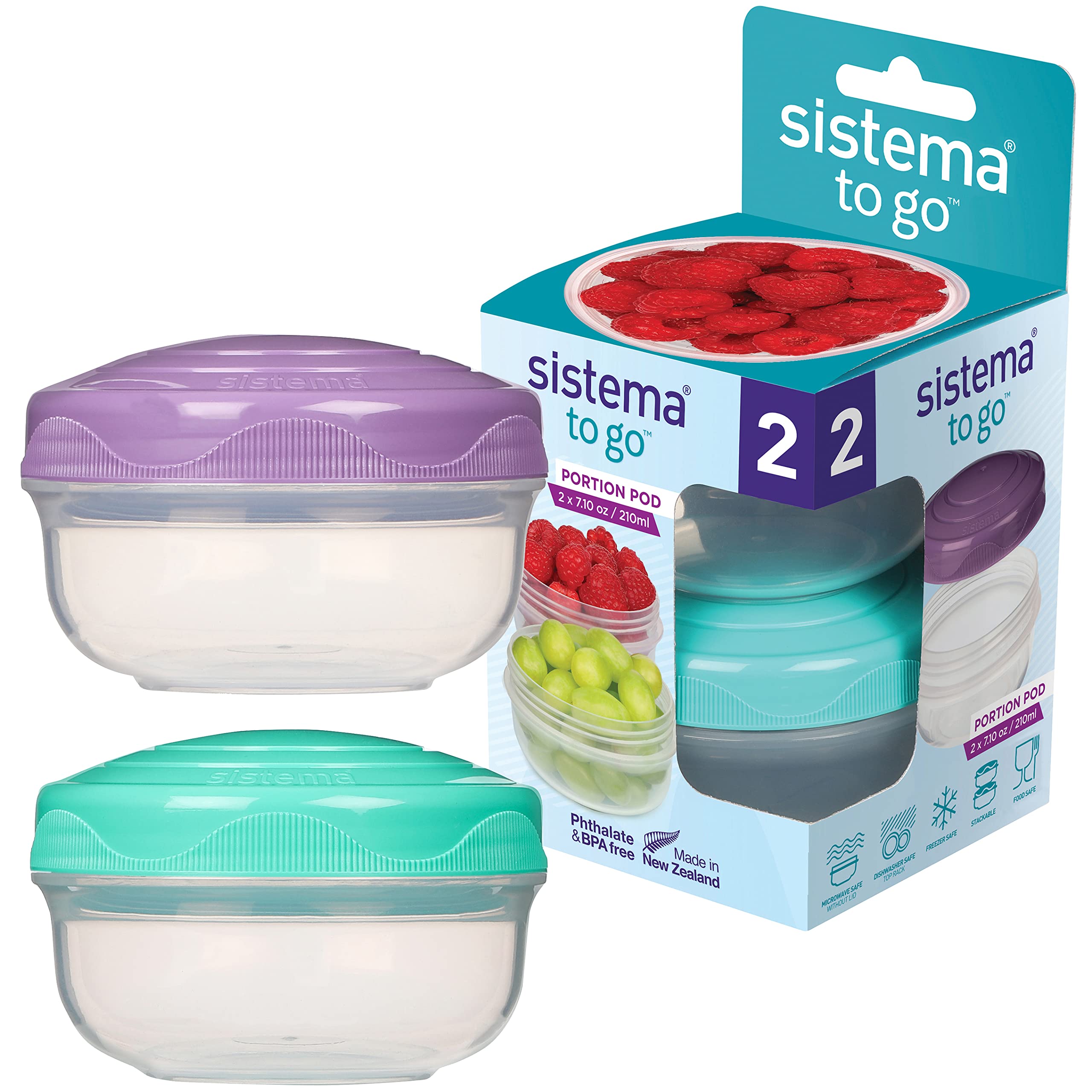 Sistema 21487, Polypropylene, Assorted 210Ml Portion Pod To Go 2 Pack, 2 X 210 Ml