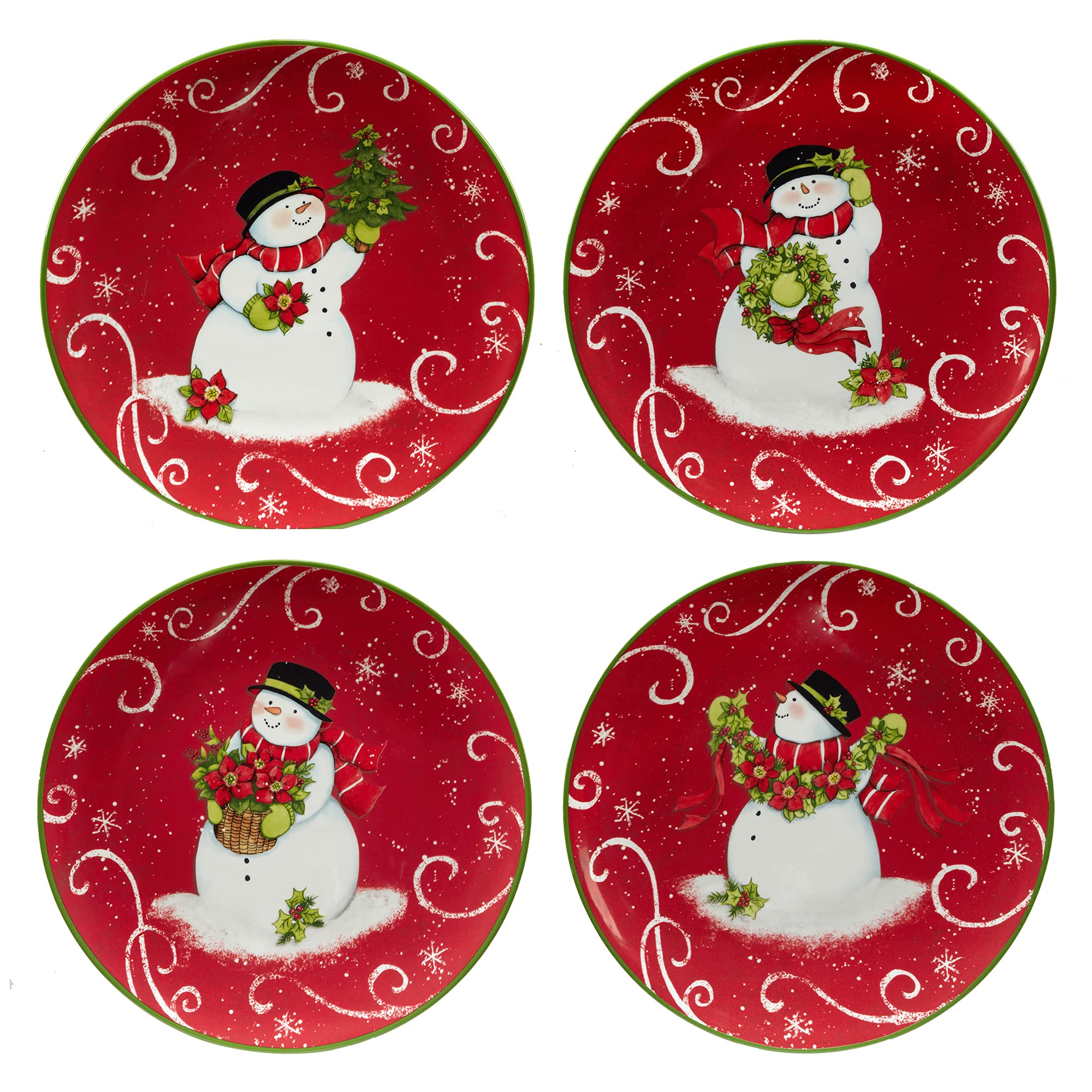 Certified International Holiday Magic Snowman 9'' Dessert/Salad Plates, Set Of 4, Multicolor