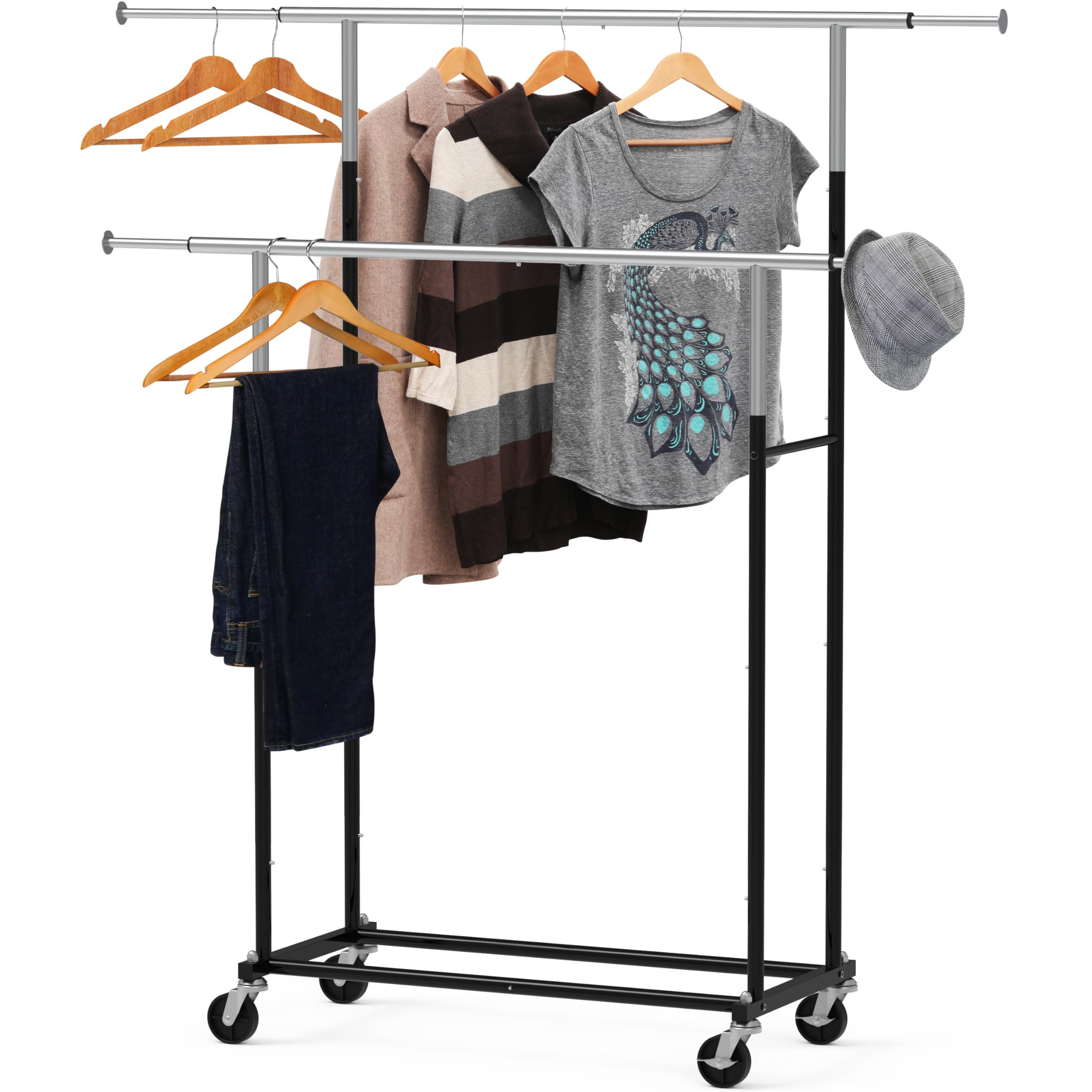 Simple Houseware Standard Double Rod Garment Rack, Black