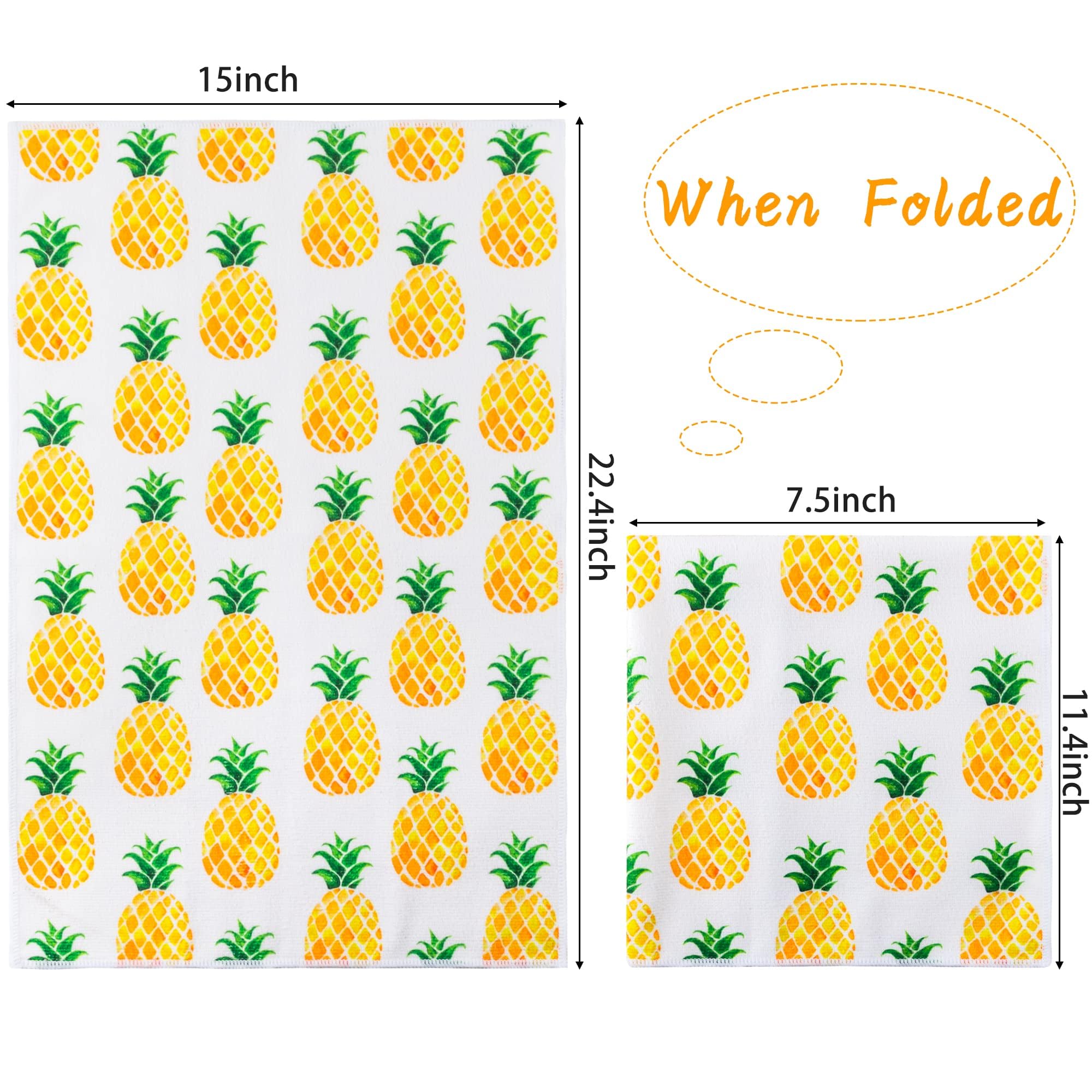 R Horse 5Pcs Pineapple Kitchen Dish Towel Set Fruit Theme Absorbent Drying Cloth Dish Tea Towels Fingertip Bar Hand Dishcloths H