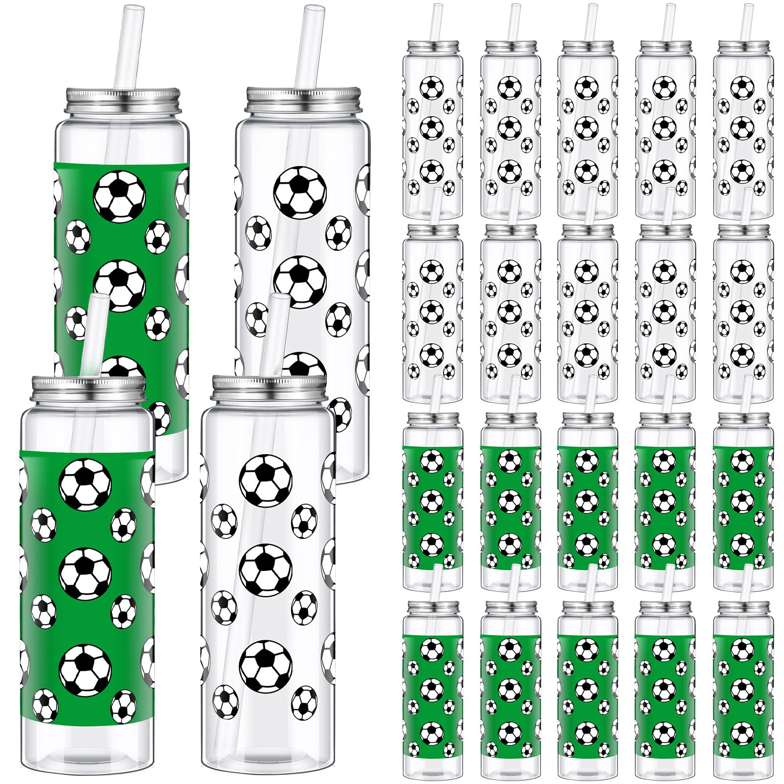 Maxdot 24 Pack 16.9 oz Soccer Plastic Cups with Lid and Straw Bulk Soccer Cup with Lid and Straw Clear Reusable Plastic Juice Bo