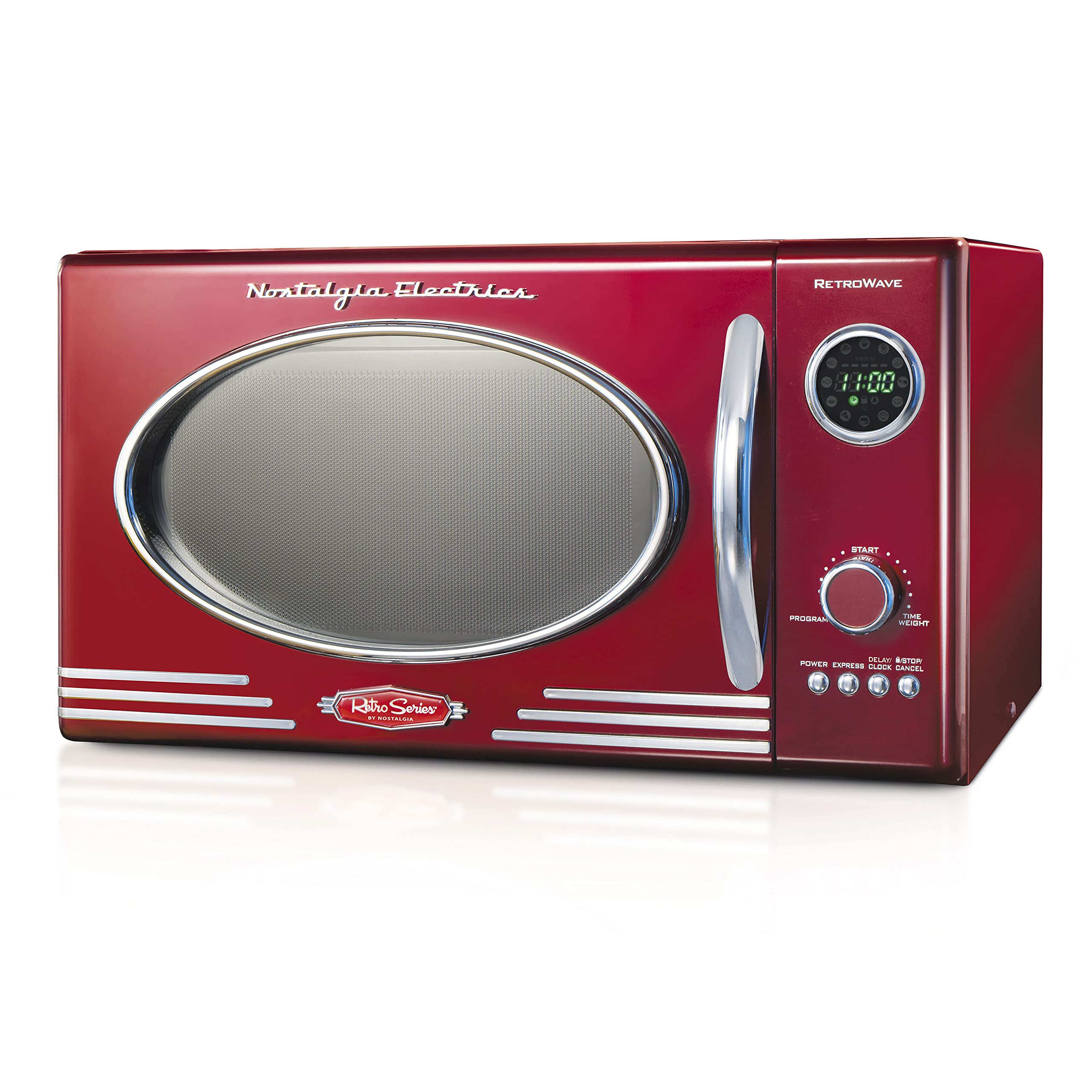 Nostalgia Retro Countertop Microwave Oven  Large 800Watt  0.9 cu ft  12 PreProgrammed Cooking Settings  Digital Clock  Ki