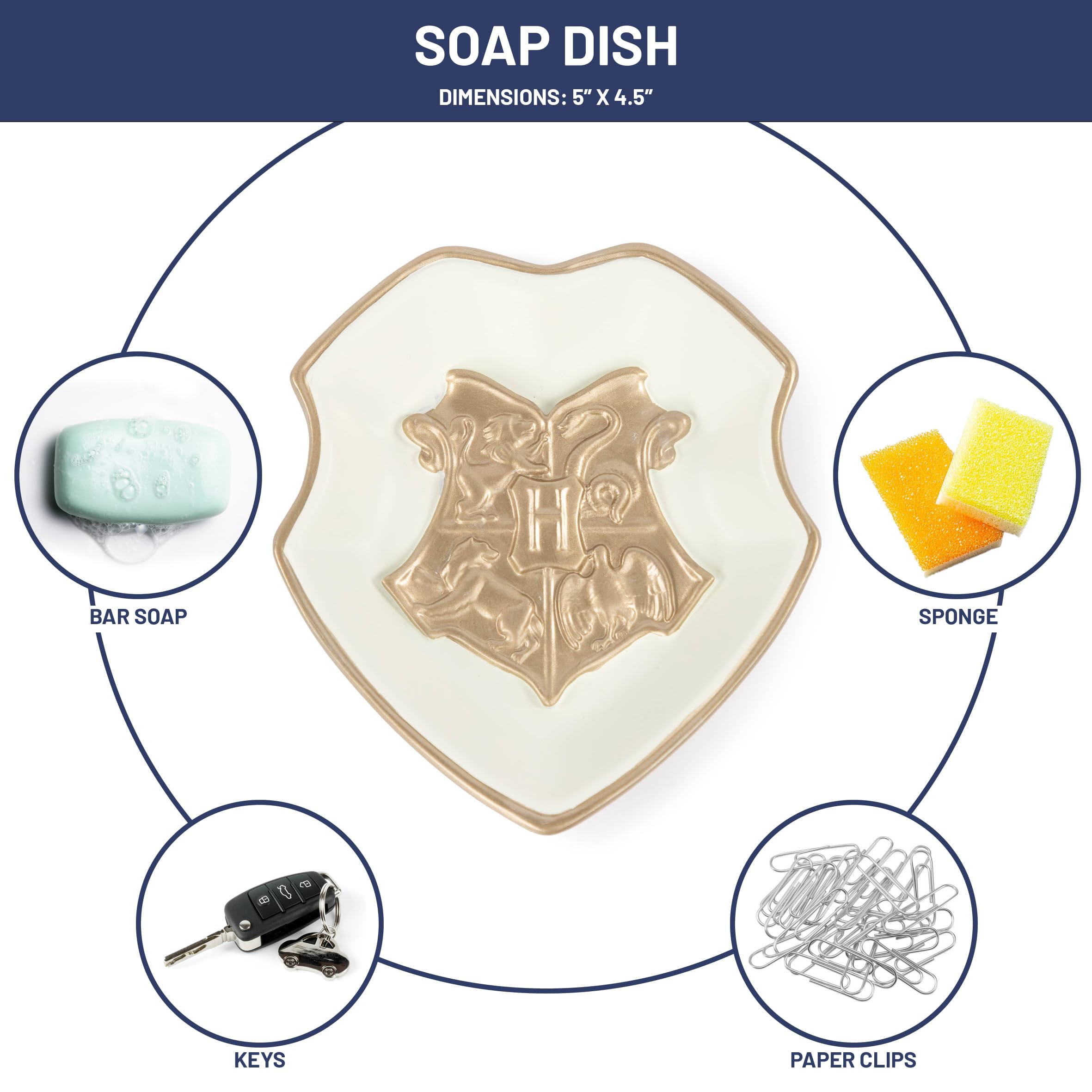 Jay Franco Harry Potter Soap Dish - Gold Resin Sponge Holder/Jewelry Dish Features Hogwarts Crest - Bathroom D  Cor