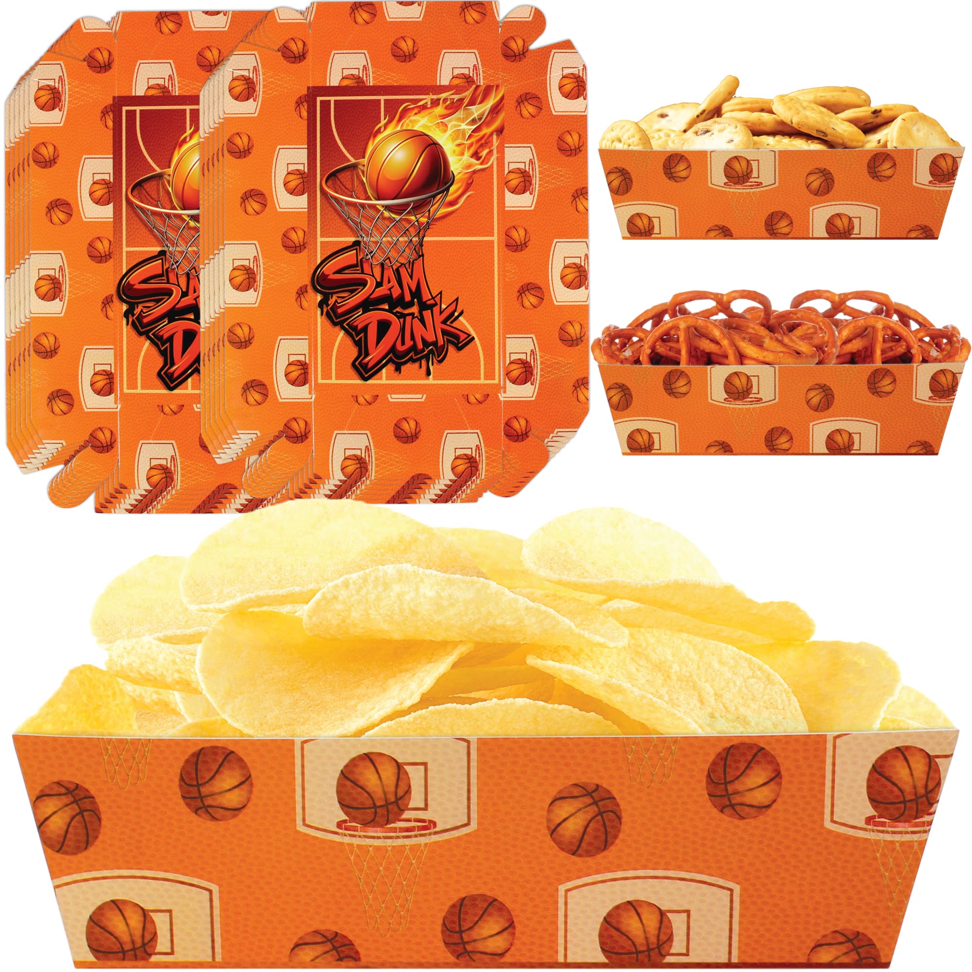 Basketball Disposable Paper Food Trays | 50 pcs Slam Dunk Snack Bowls | Basketball Theme Food Boats for Nachos, Chips | Hoops Th
